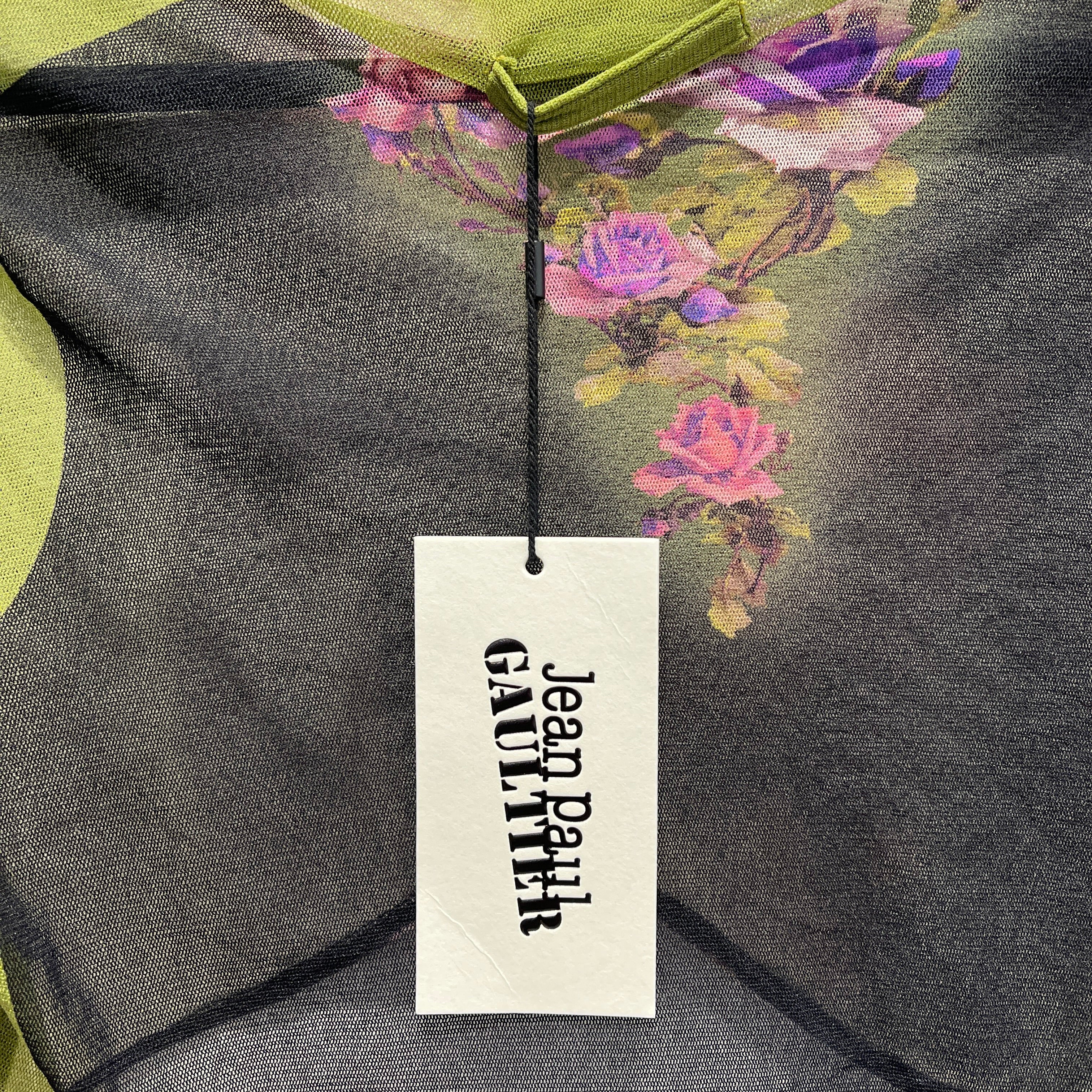 Jean Paul Gaultier/LS T-Shirt/S/M/Floral Pattern/Polyester/MLT/VIOLET FLOWERS BLK&GRN LS CROP view 6