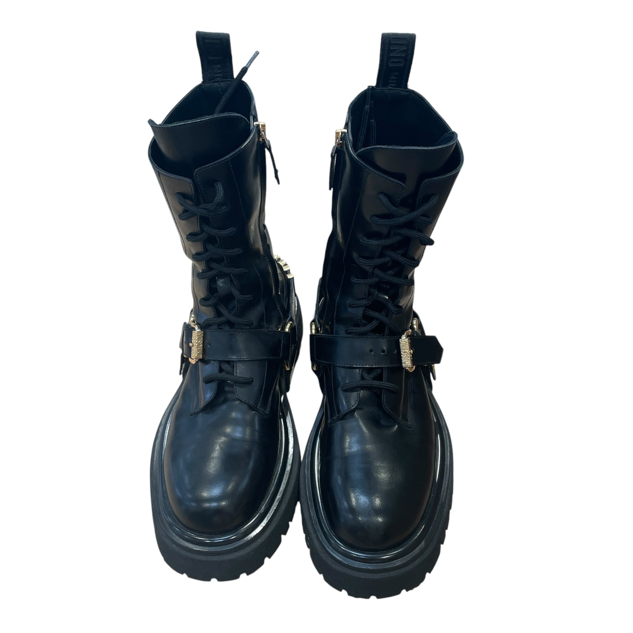 MOSCHINO/Lace Up Boots/EU 43/Leather/BLK/Harness Combat Boots view 1