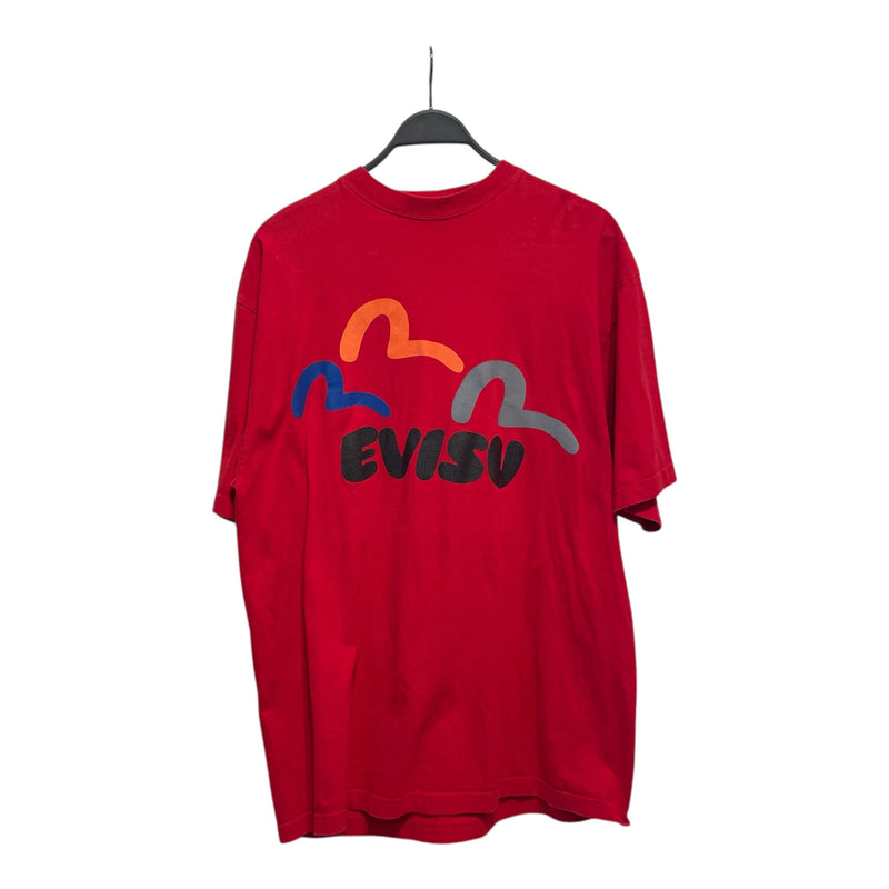 EVISU/T-Shirt/L/Cotton/RED/Graphic/