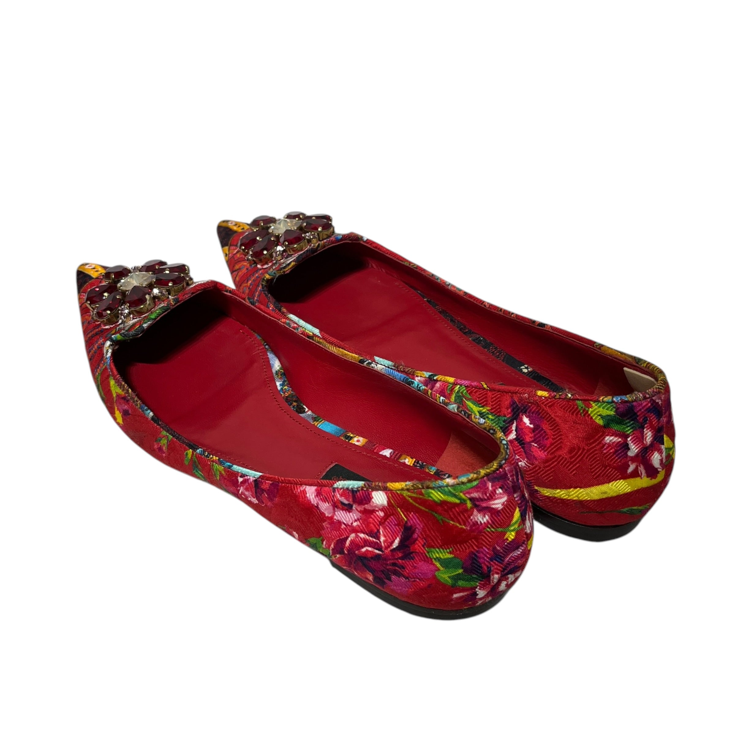 DOLCE&GABBANA/Flat Shoes/EU 39/All Over Print/Cotton/RED/FLORAL W/ CRYSTAL FLOWER view 2