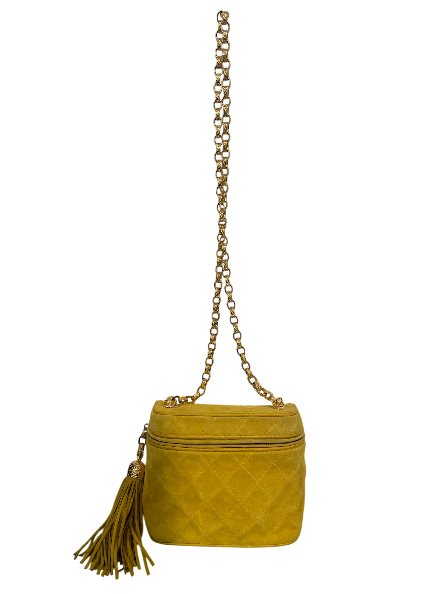 CHANEL/Cross Body Bag/Suede/YEL/QUILTED GOLD CHAIN view 1