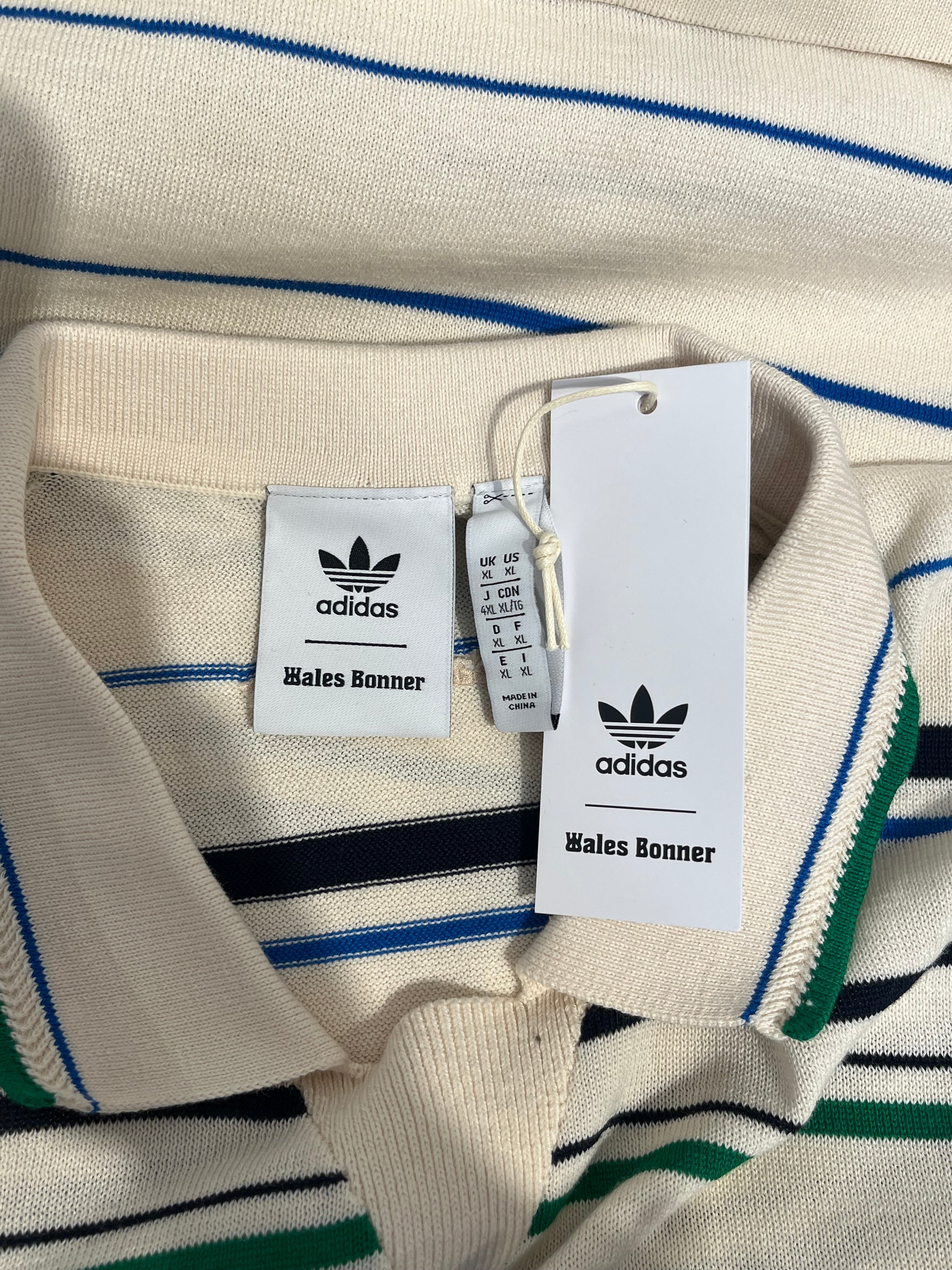 adidas/WALES BONNER/Polo Shirt/XL/Polyester/CRM/Stripe/WB CLUB LOGO BLUE/GREEN/BLACK view 3