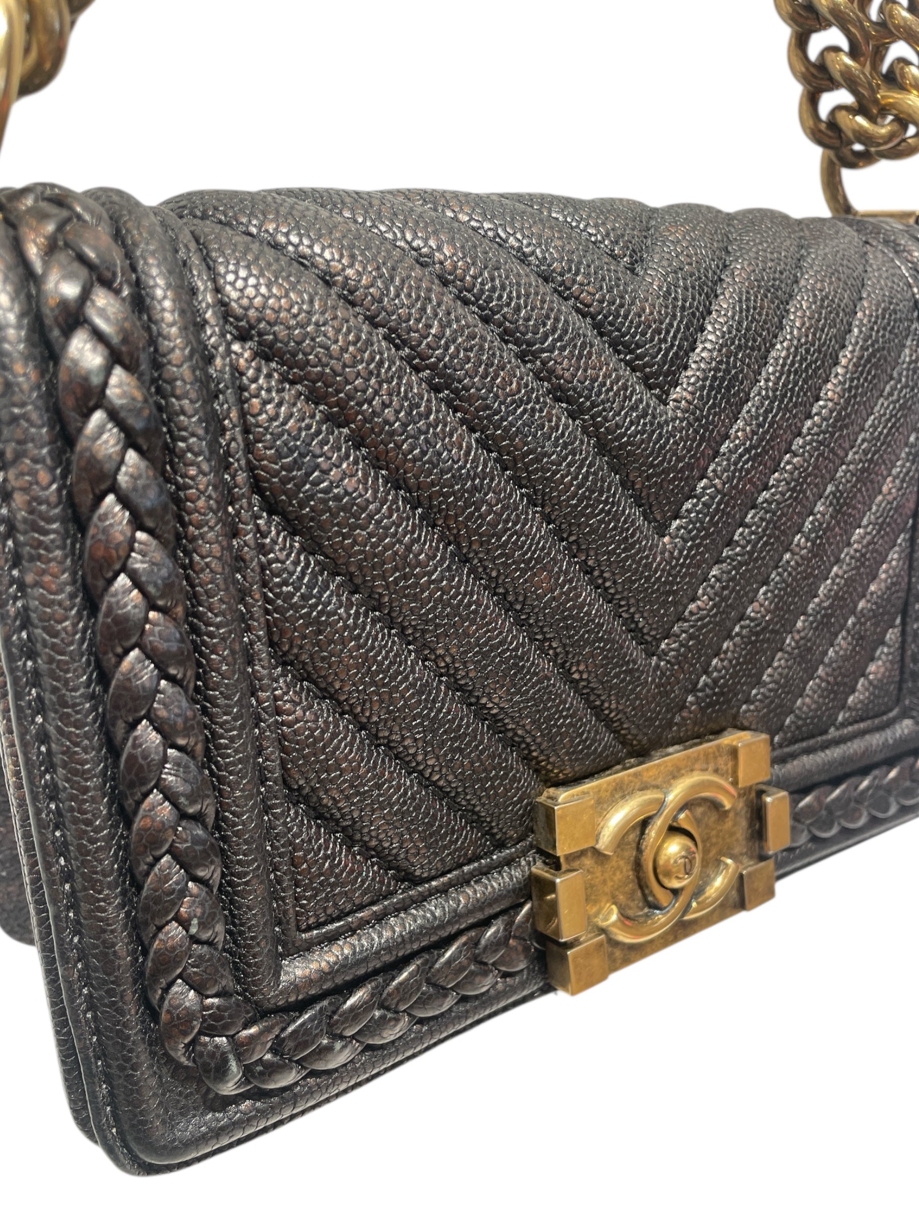 CHANEL/Cross Body Bag/Stripe/Leather/BLK/Small Boy Quilted Caviar view 6