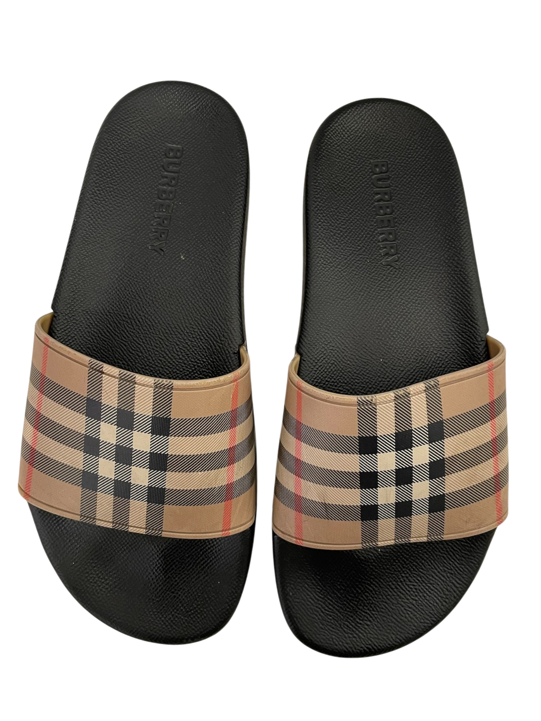BURBERRY LONDON/Sandals/EU 39/Plaid/Leather/BLK/NOVA CHECK SLIDES view 5