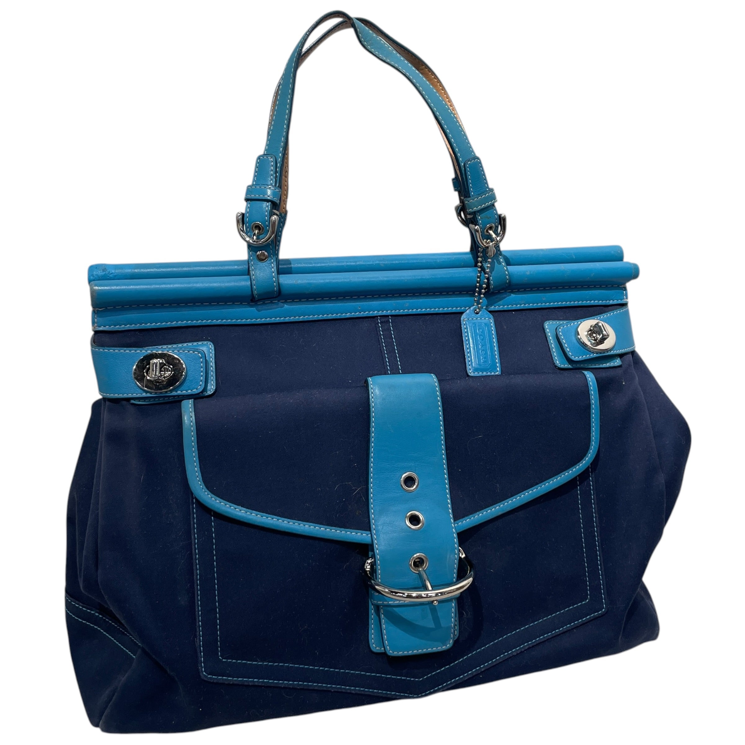 COACH/Tote Bag/Cotton/NVY/Turnlock Canvas Carryall view 4
