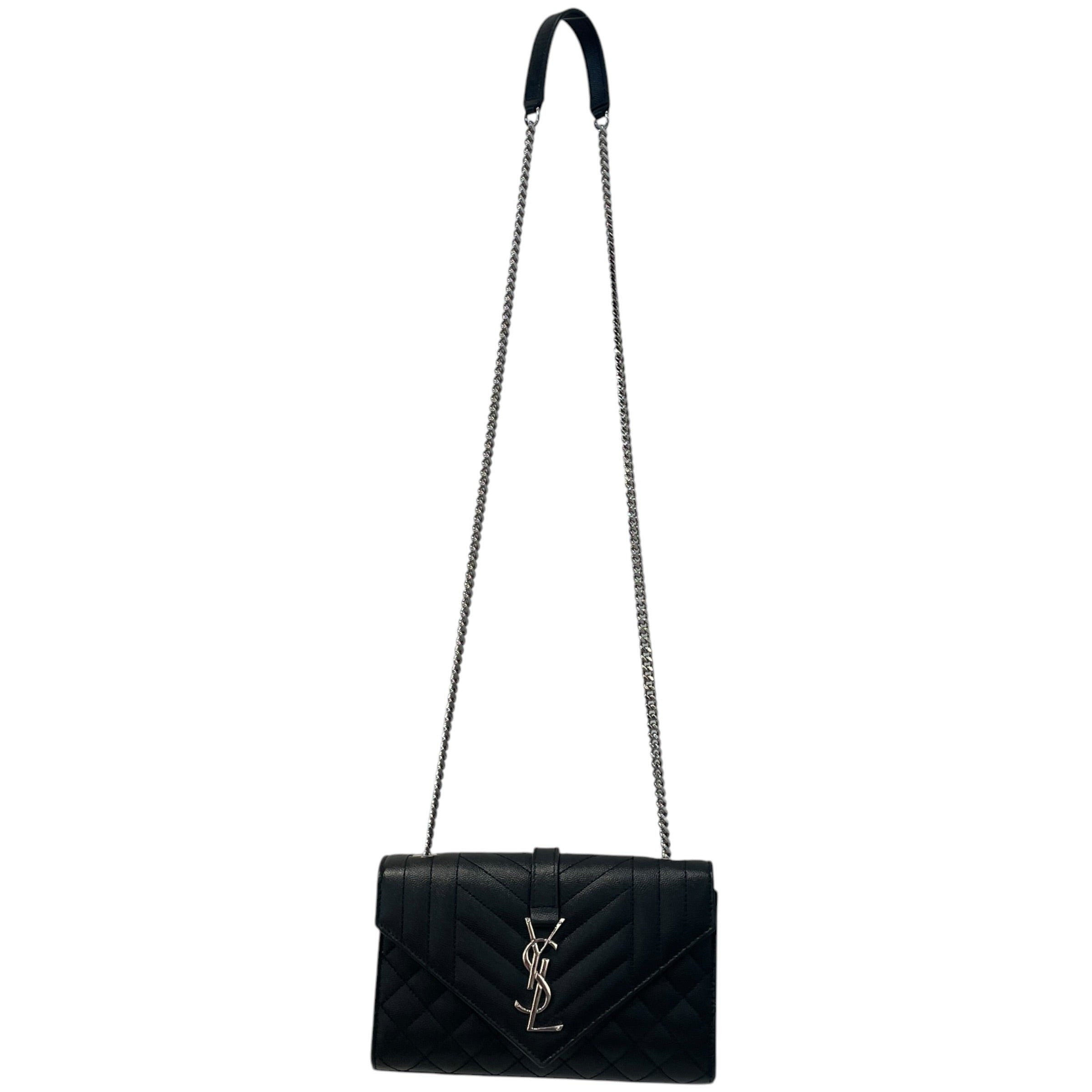 SAINT LAURENT/Cross Body Bag/Leather/BLK/small envelope quilted leather view 1