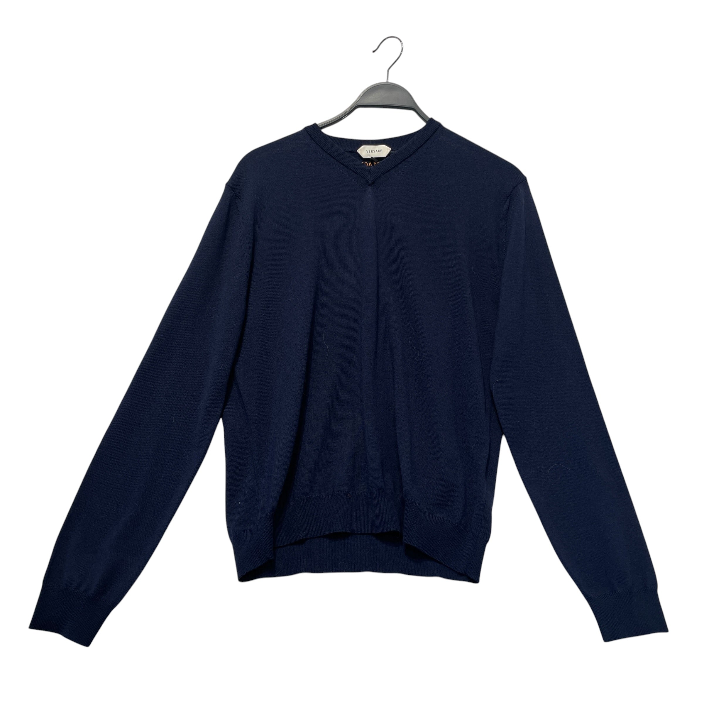 VERSACE/Sweater/48/Cotton/NVY/V-Neck Longsleeve Sweater view 1