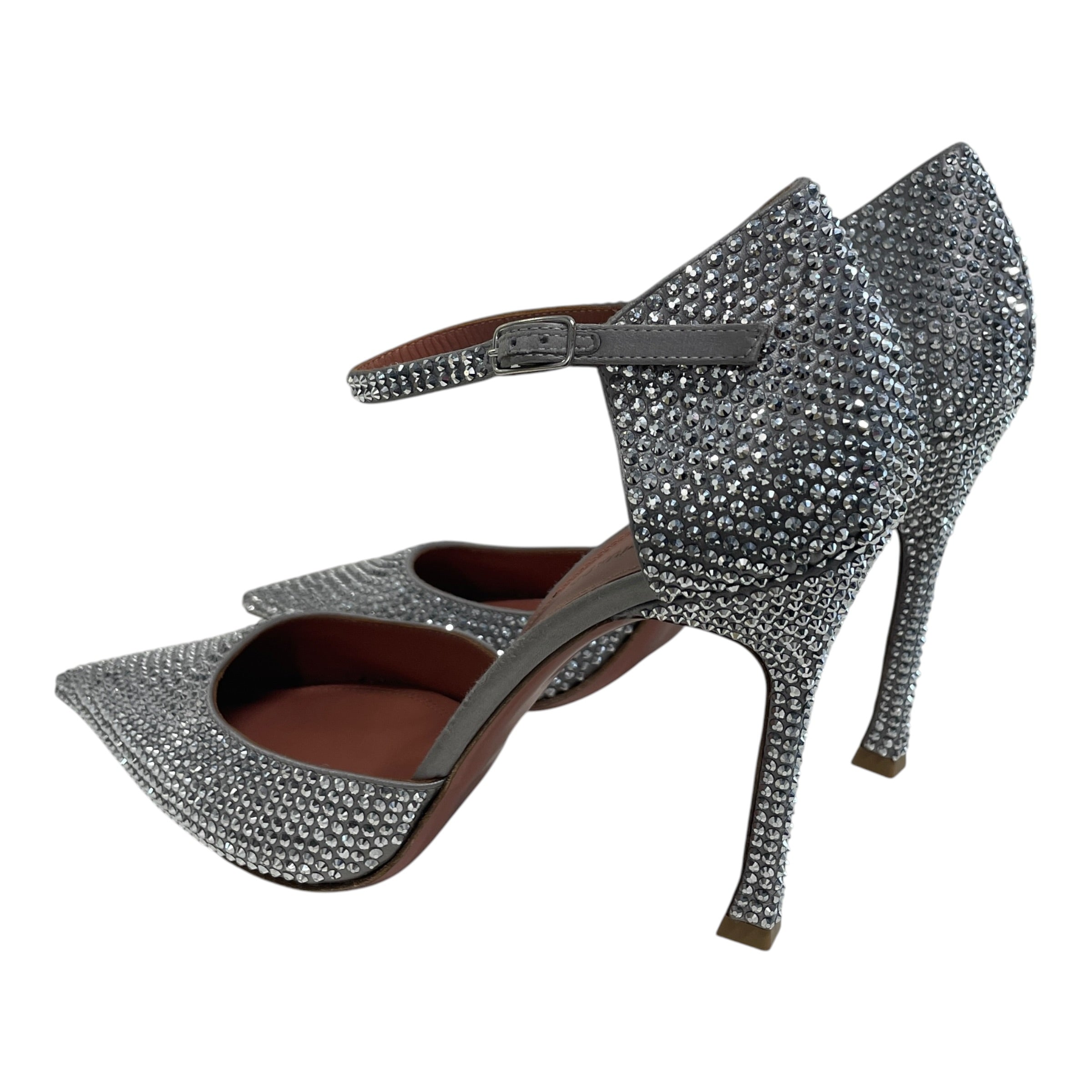 AMINA MUADDI/Heels/EU 40/Leather/SLV/V-Tip/BEDAZZLE ALL OVR view 2