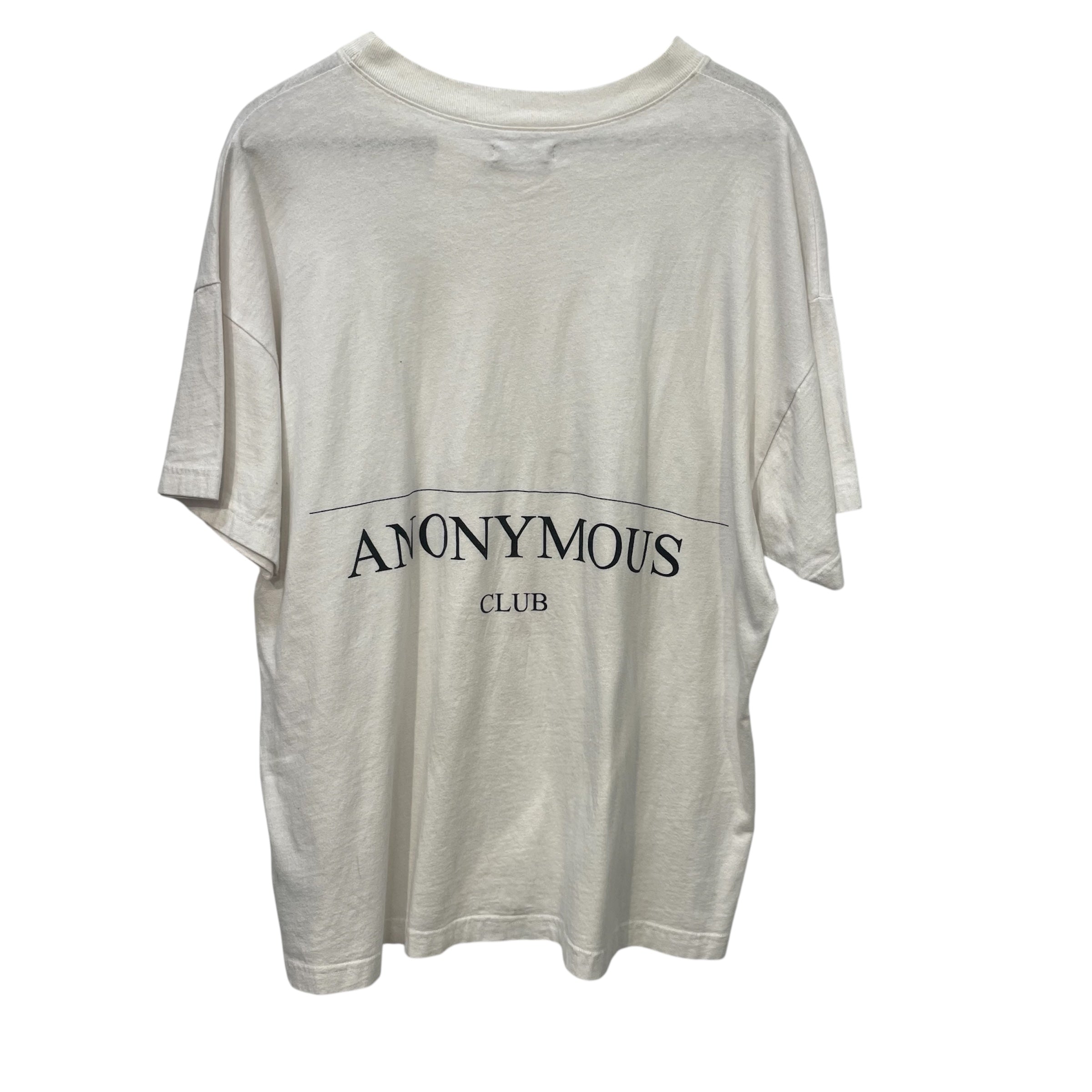 ANONYMOUS CLUB/T-Shirt/L/Cotton/WHT/Graphic/logo front and back view 2