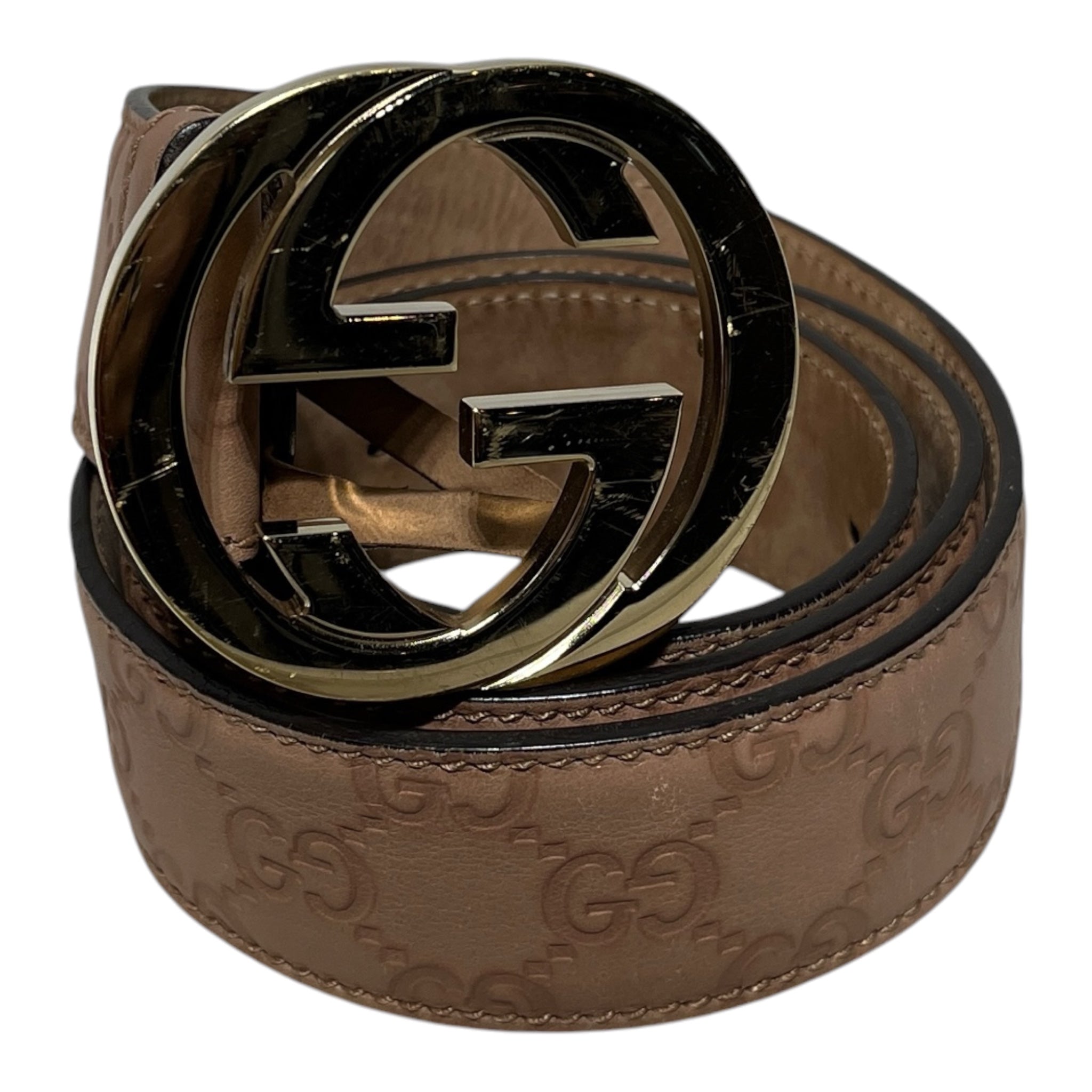 GUCCI/Belt/Monogram/Leather/CRM/INTERLOCKING BUCKLE view 1