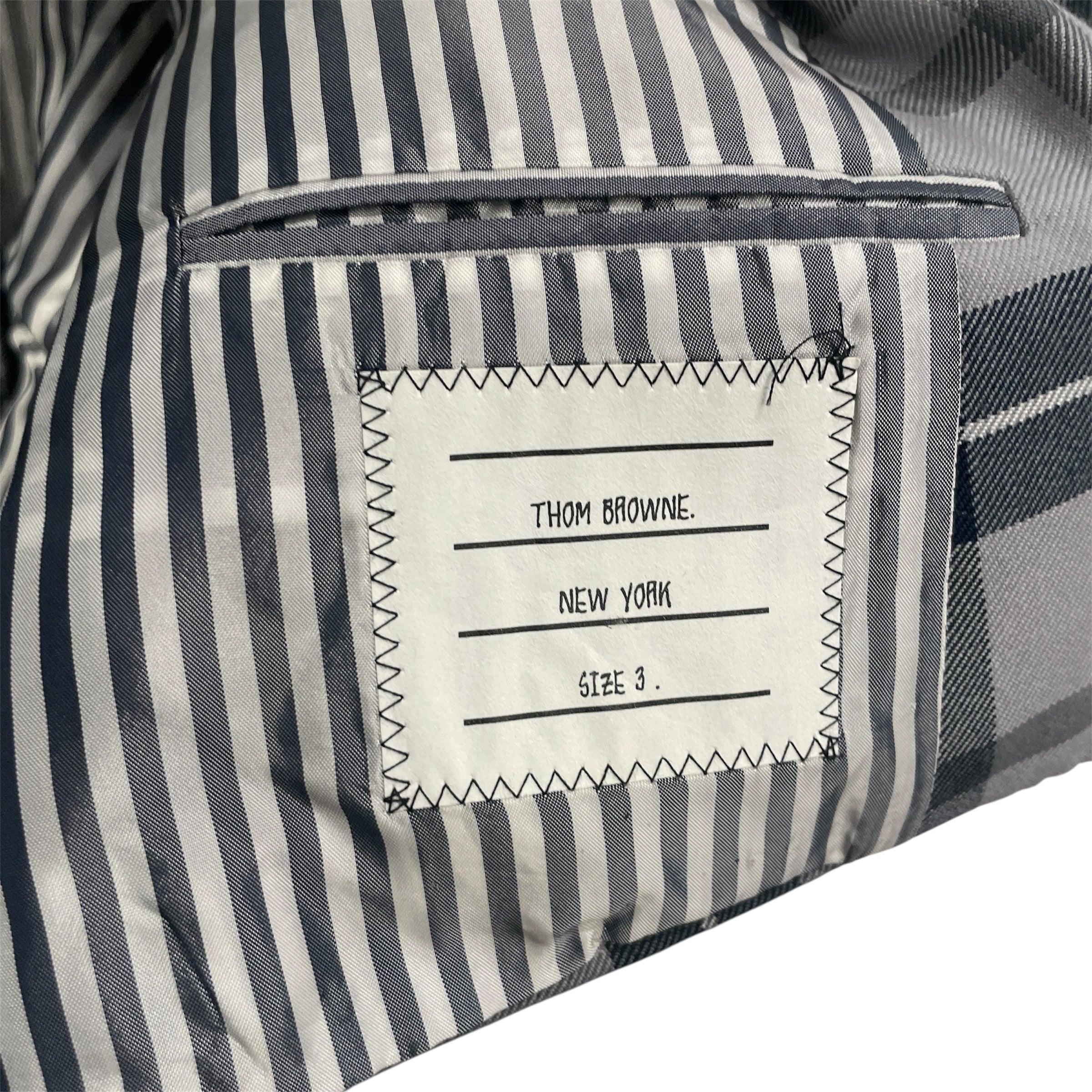 THOM BROWNE. NEW YORK/Tailored Jkt/3/Polyester/GRY/Plaid/NAVY PLAID view 4