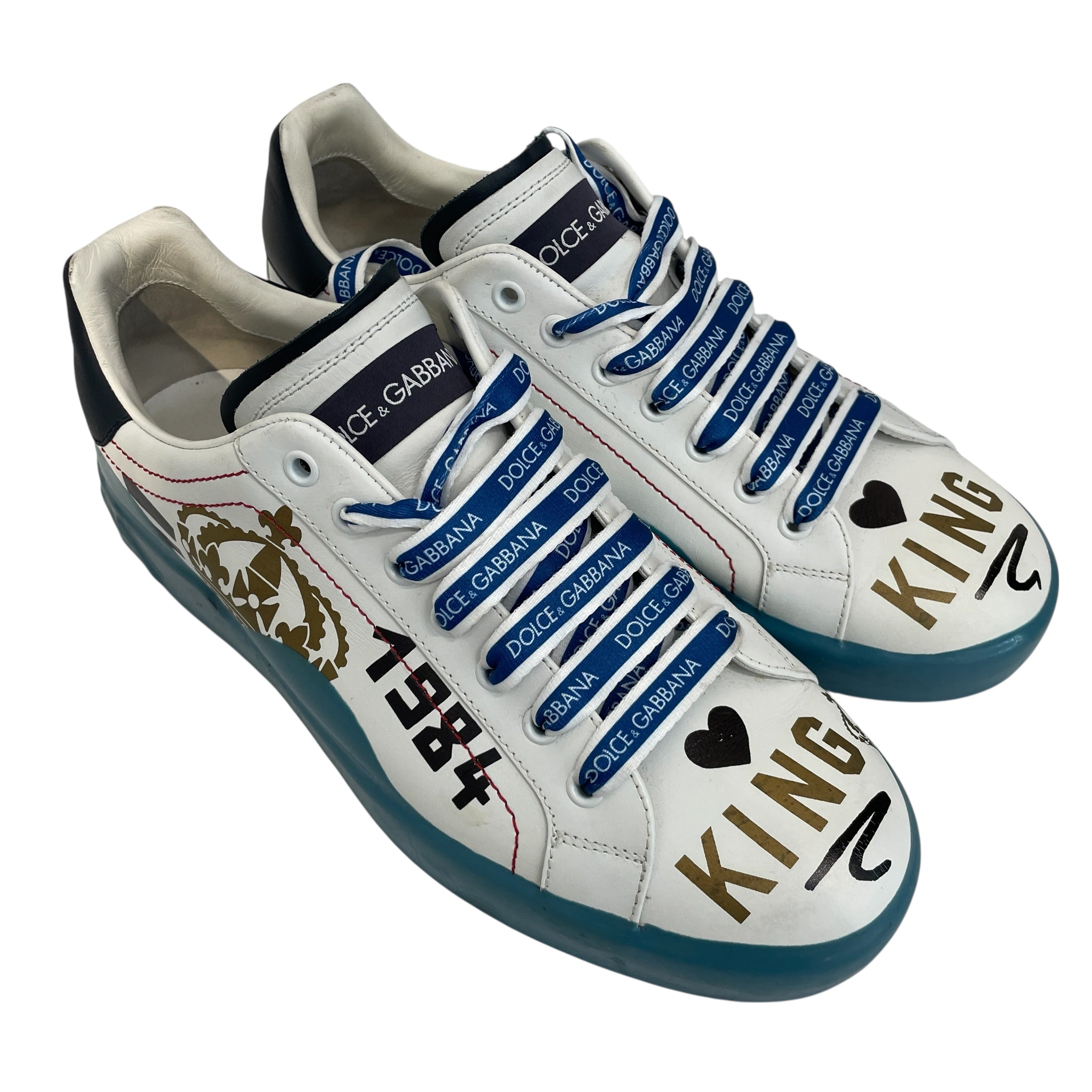 DOLCE&GABBANA/Low-Sneakers/US 8/All Over Print/Leather/WHT/DIPPED view 1