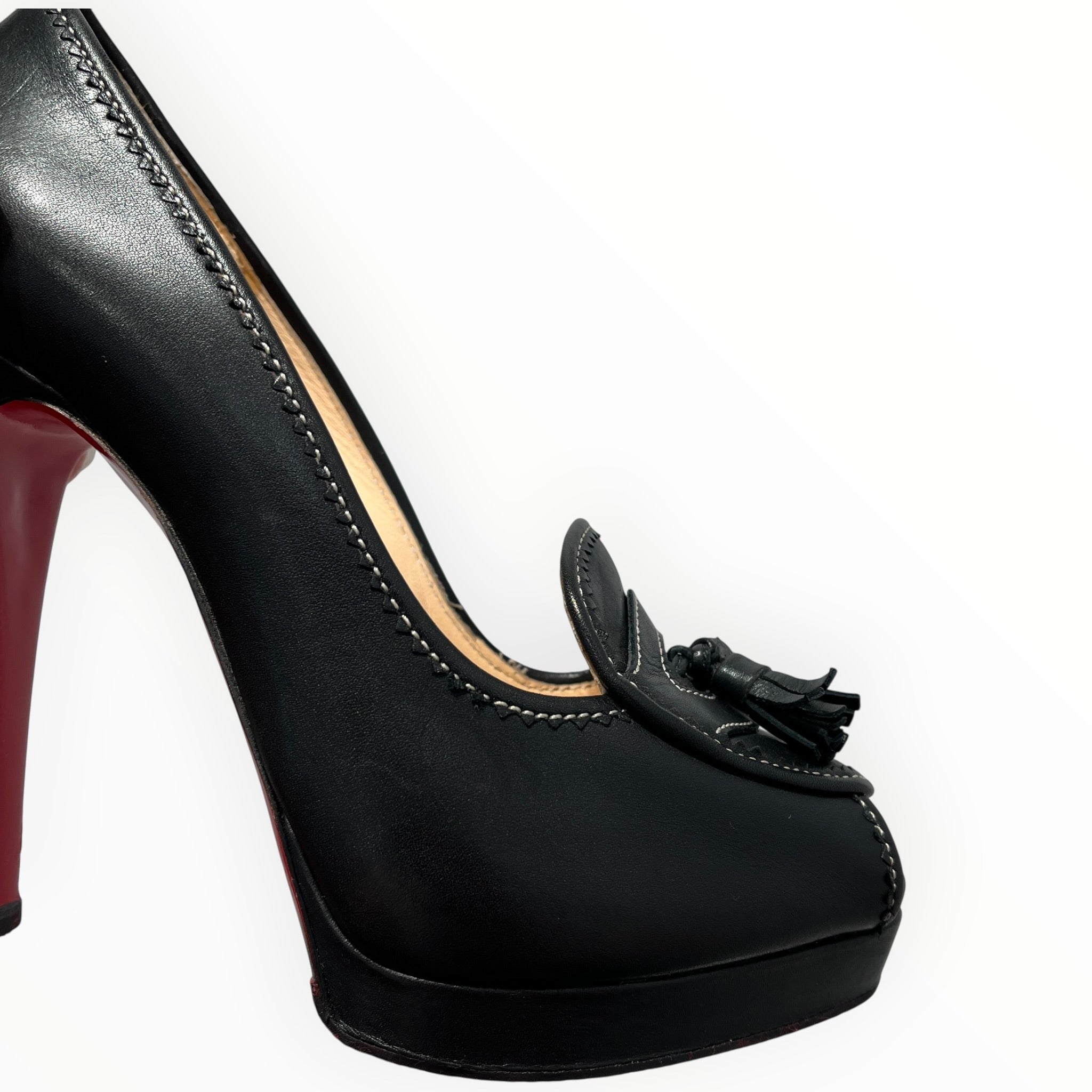 Christian Louboutin/Heels/EU 36/Leather/BLK/PEEP TOE/LOAFER TASSELS view 5