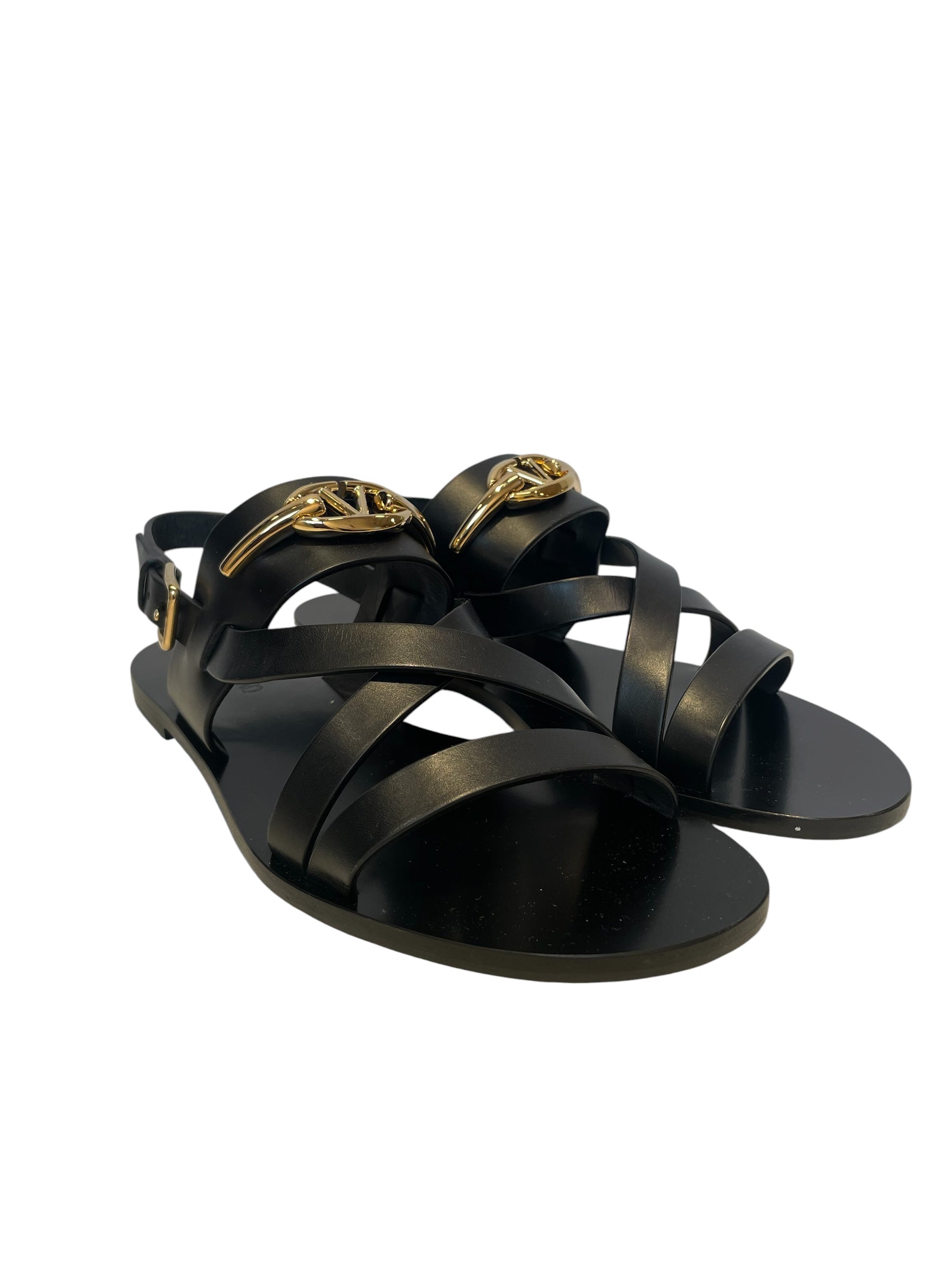 VALENTINO GARAVANI/Sandals/EU 39.5/Leather/BLK/VLOGO SIGNATURE SANDALS view 1