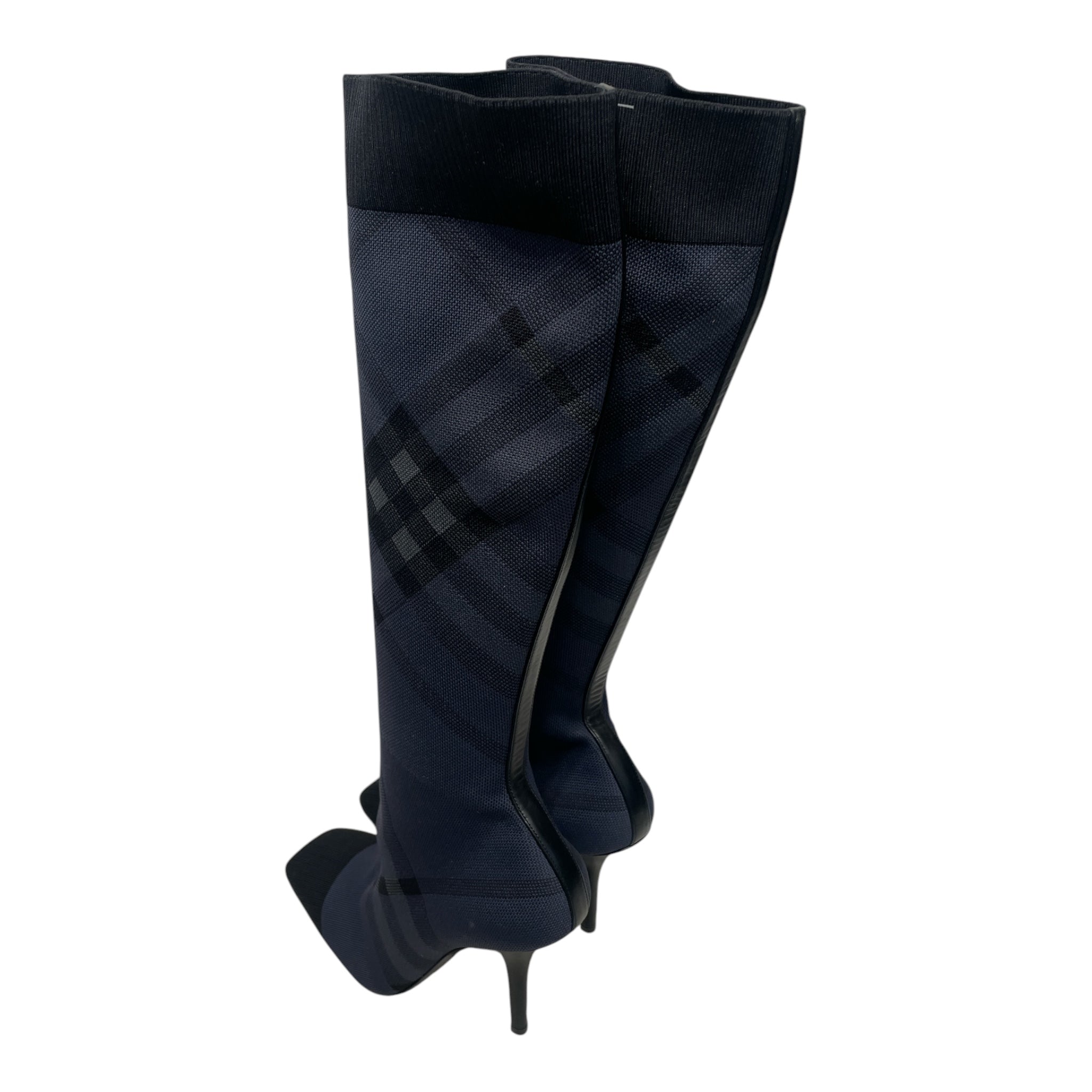 BURBERRY LONDON/Boots/EU 39.5/Plaid/NVY/DOLMAN HEEL view 2