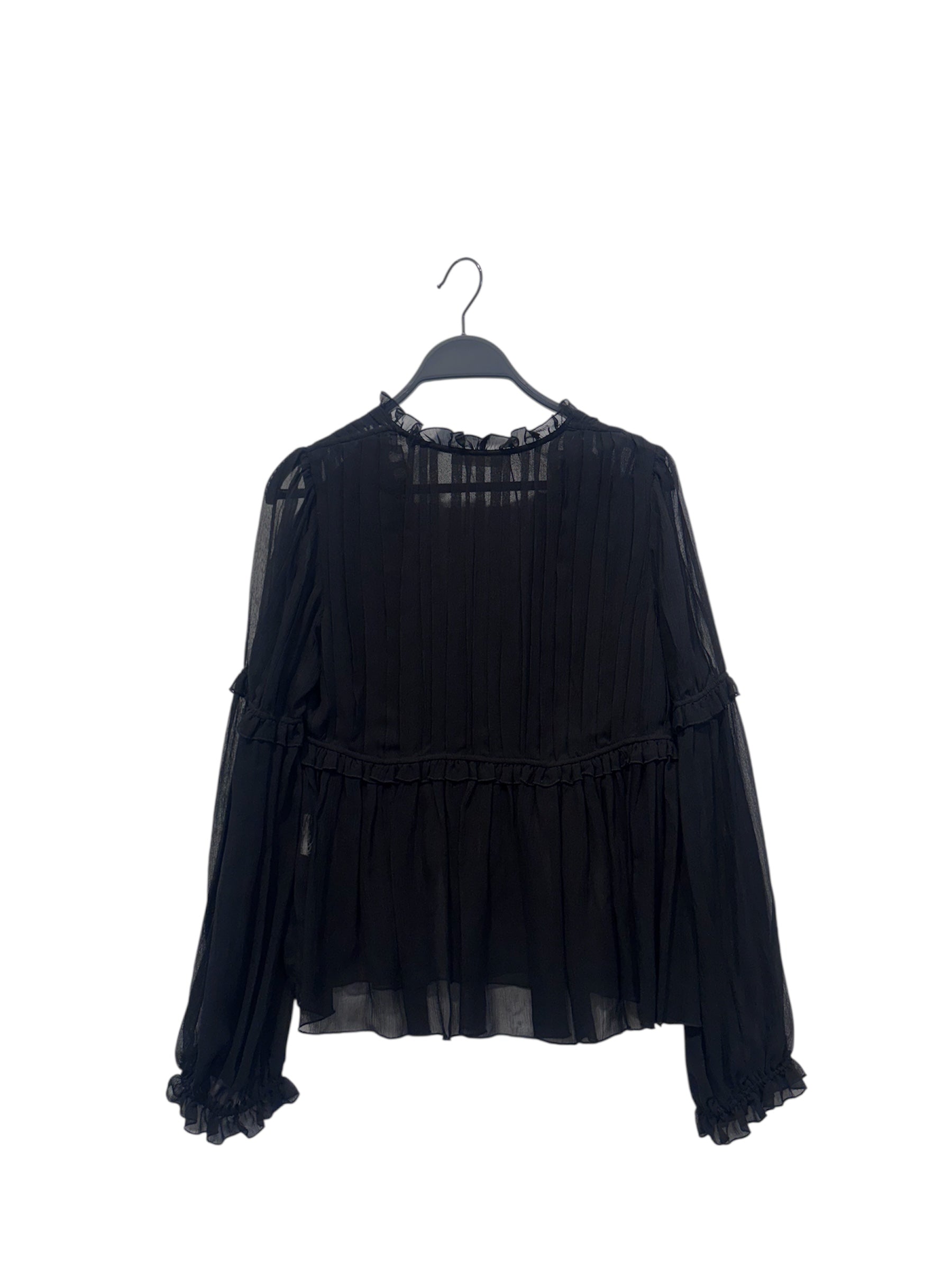 Ulla Johnson/Blouse/S/Cotton/BLK/Frilly Sheer Long Sleeve V Nec view 2