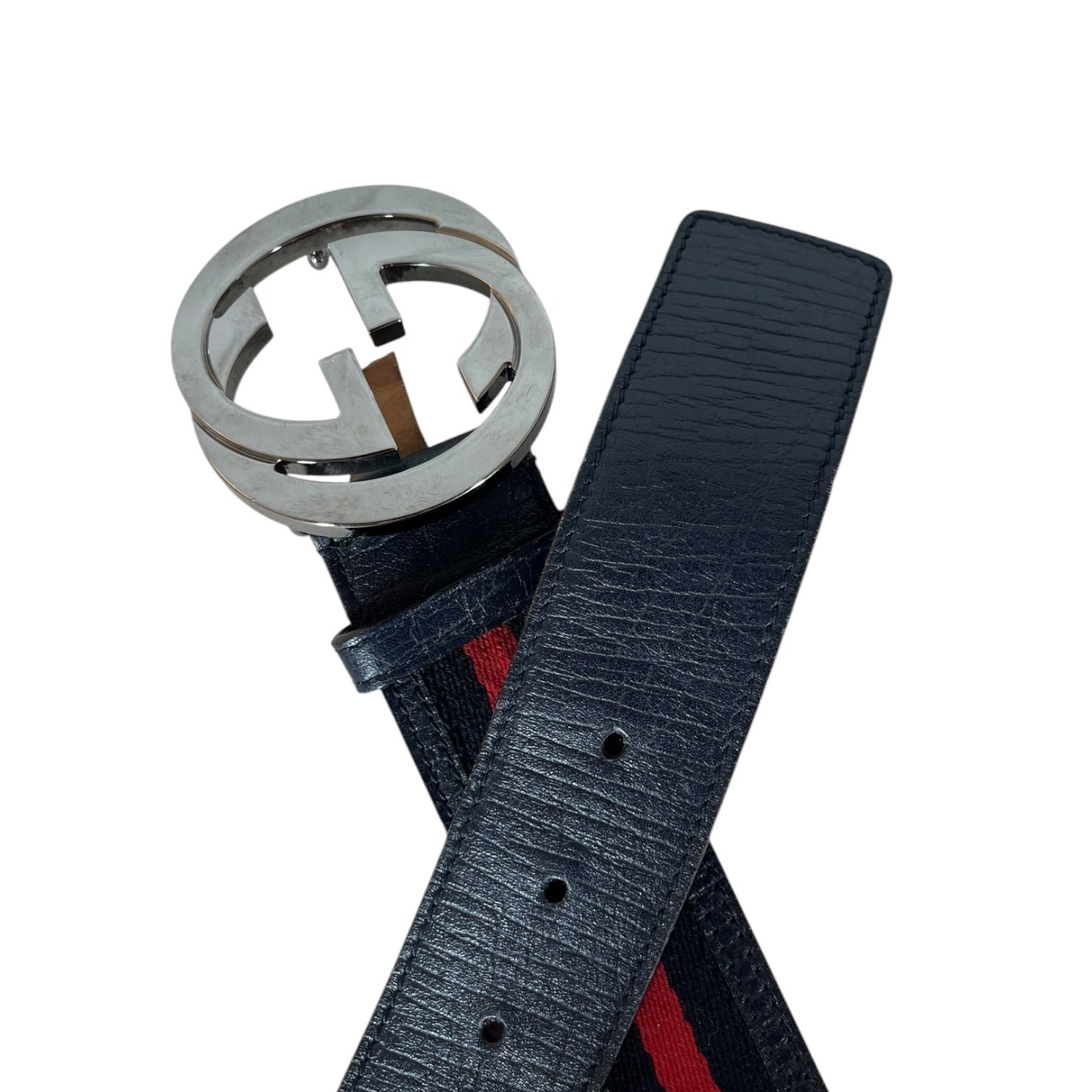 GUCCI/Belt/Stripe/Leather/NVY/M's/Red and blue stripe view 2