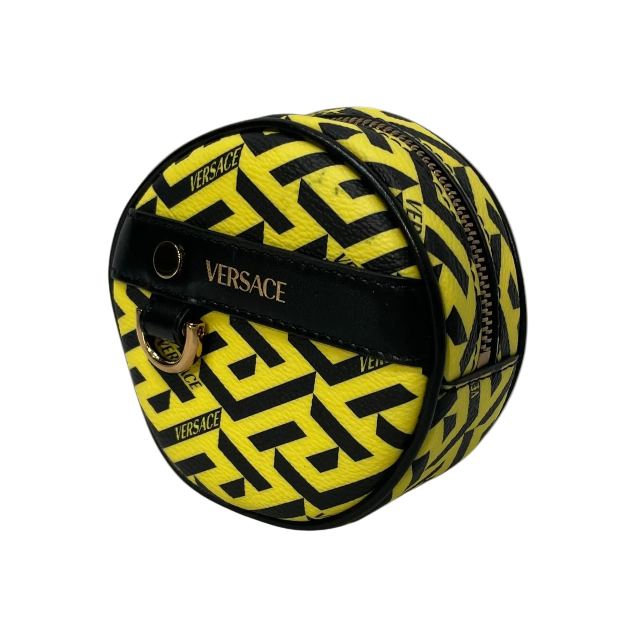 VERSACE/Pouch/All Over Print/Leather/YEL/la greca signature round pouch view 1