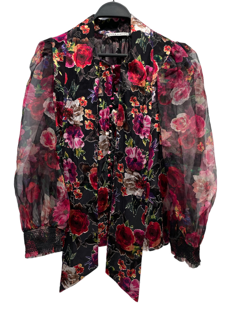 alice+olivia/Blouse/L/Floral Pattern/Silk/BLK/