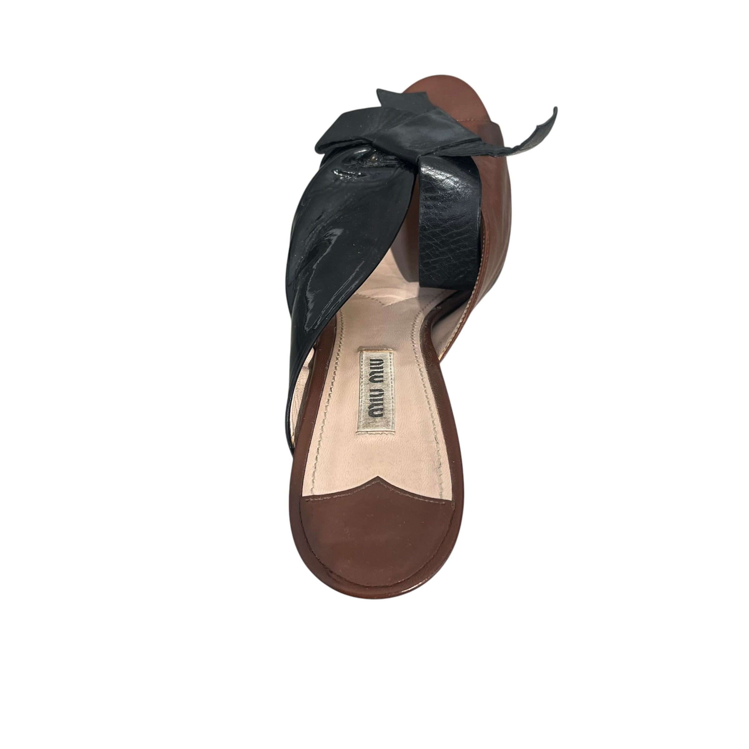 MIU MIU/Heels/EU 40/Leather/BRW/Patent/SANDALS, BLK BOW view 3