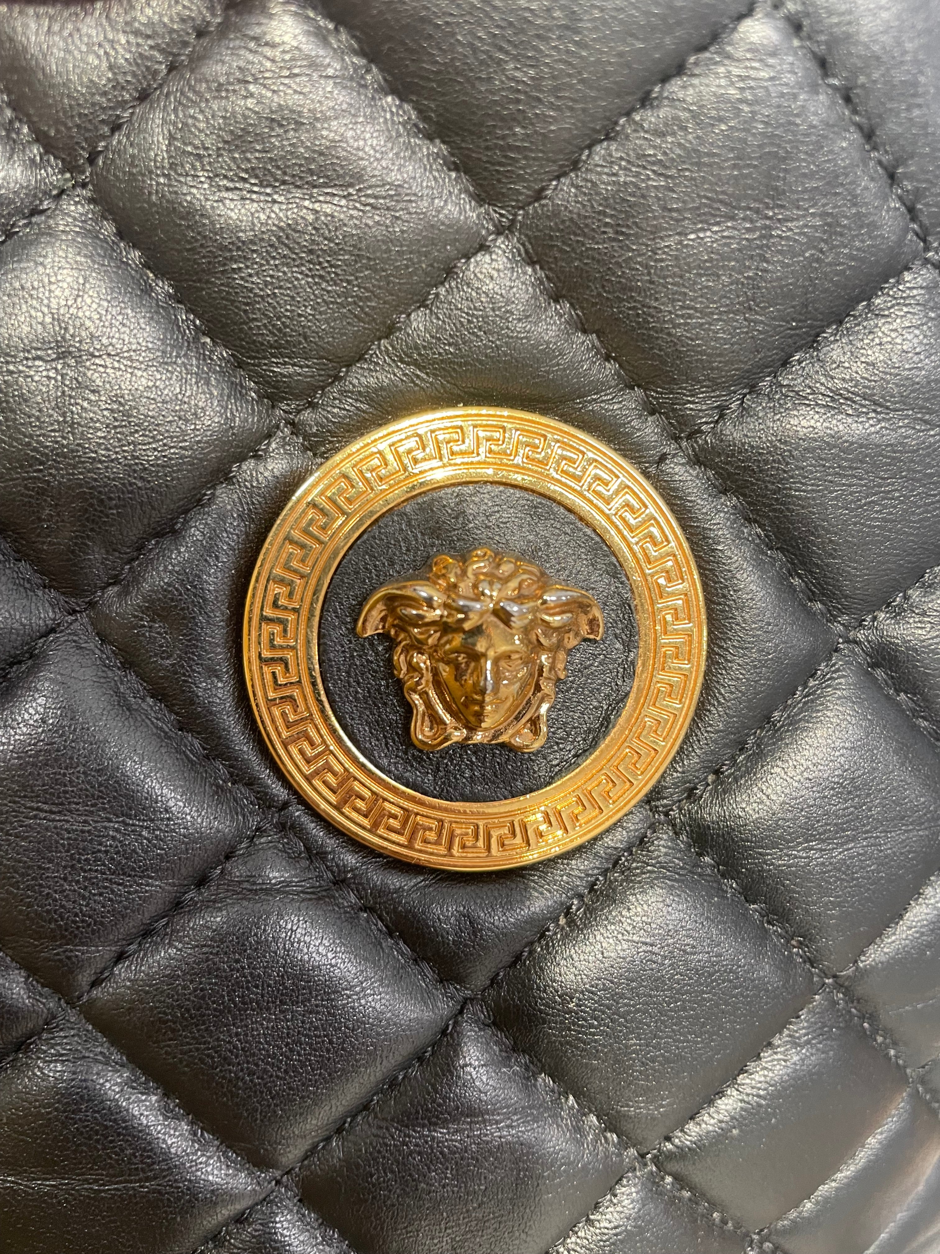 GIANNI VERSACE/Hand Bag/Leather/BLK/quilted gld hardware view 5