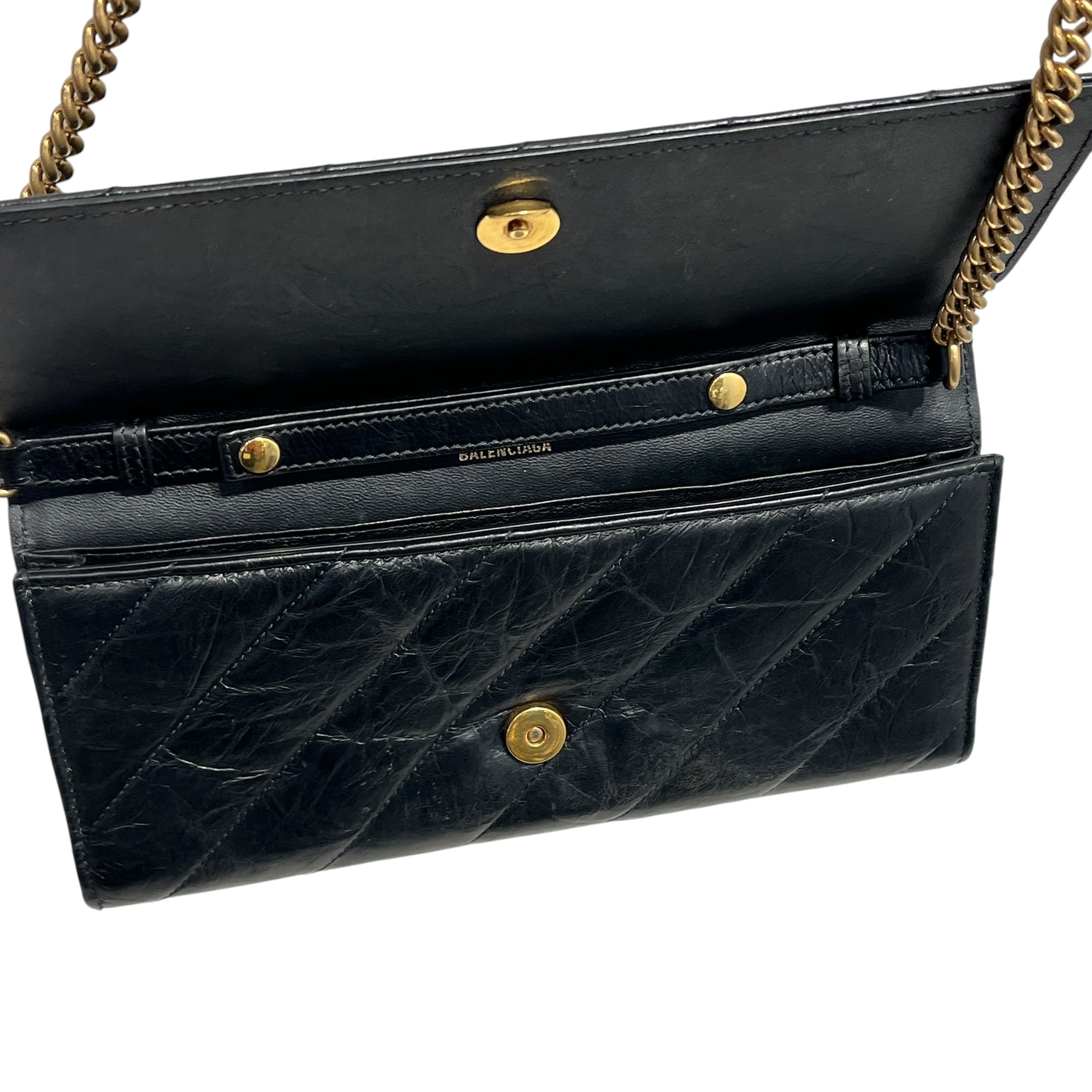 BALENCIAGA/Cross Body Bag/Leather/BLK/crush wallet on chain view 14