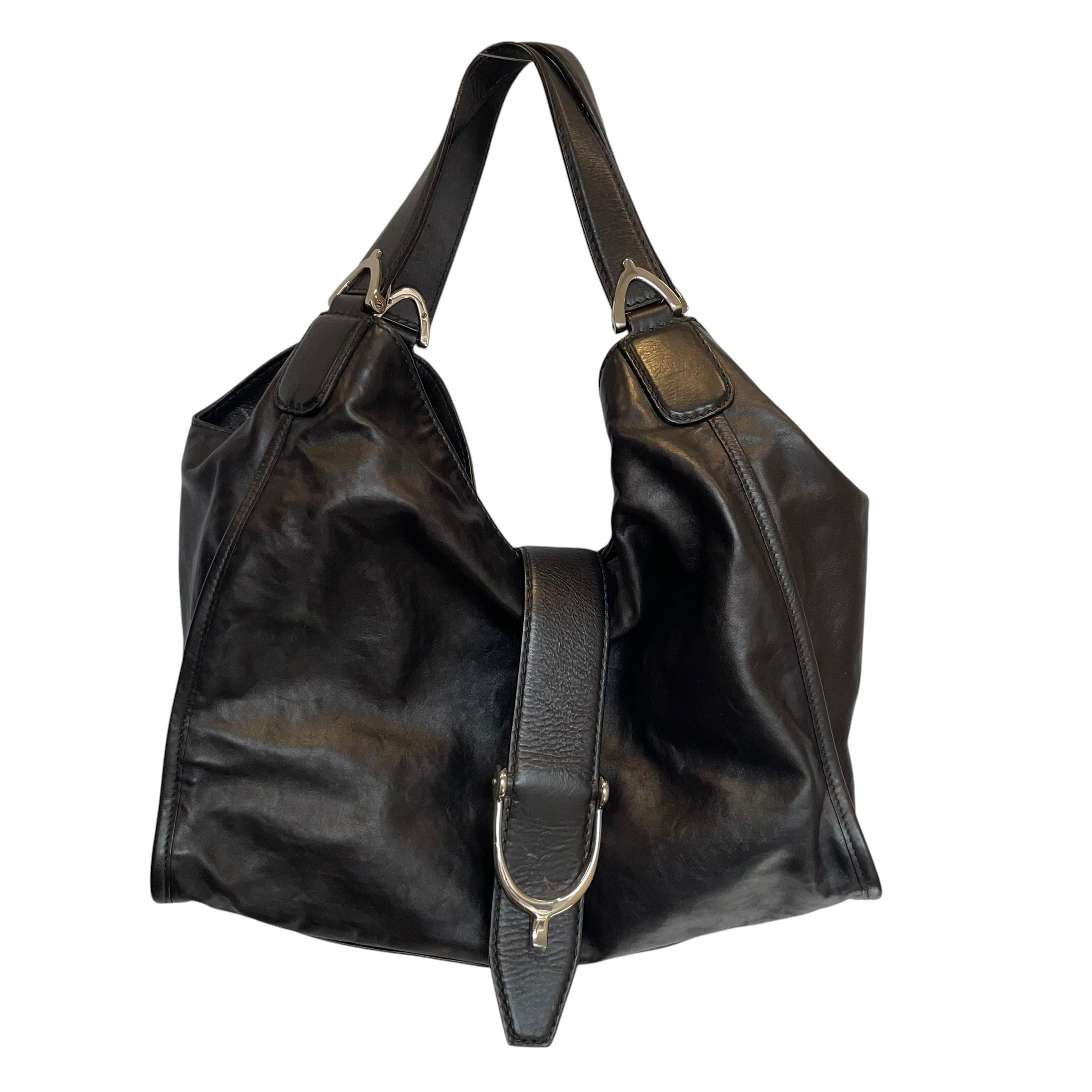 GUCCI/Hand Bag/Leather/BLK/SLV HARDWARE, FRONT CLASP view 1