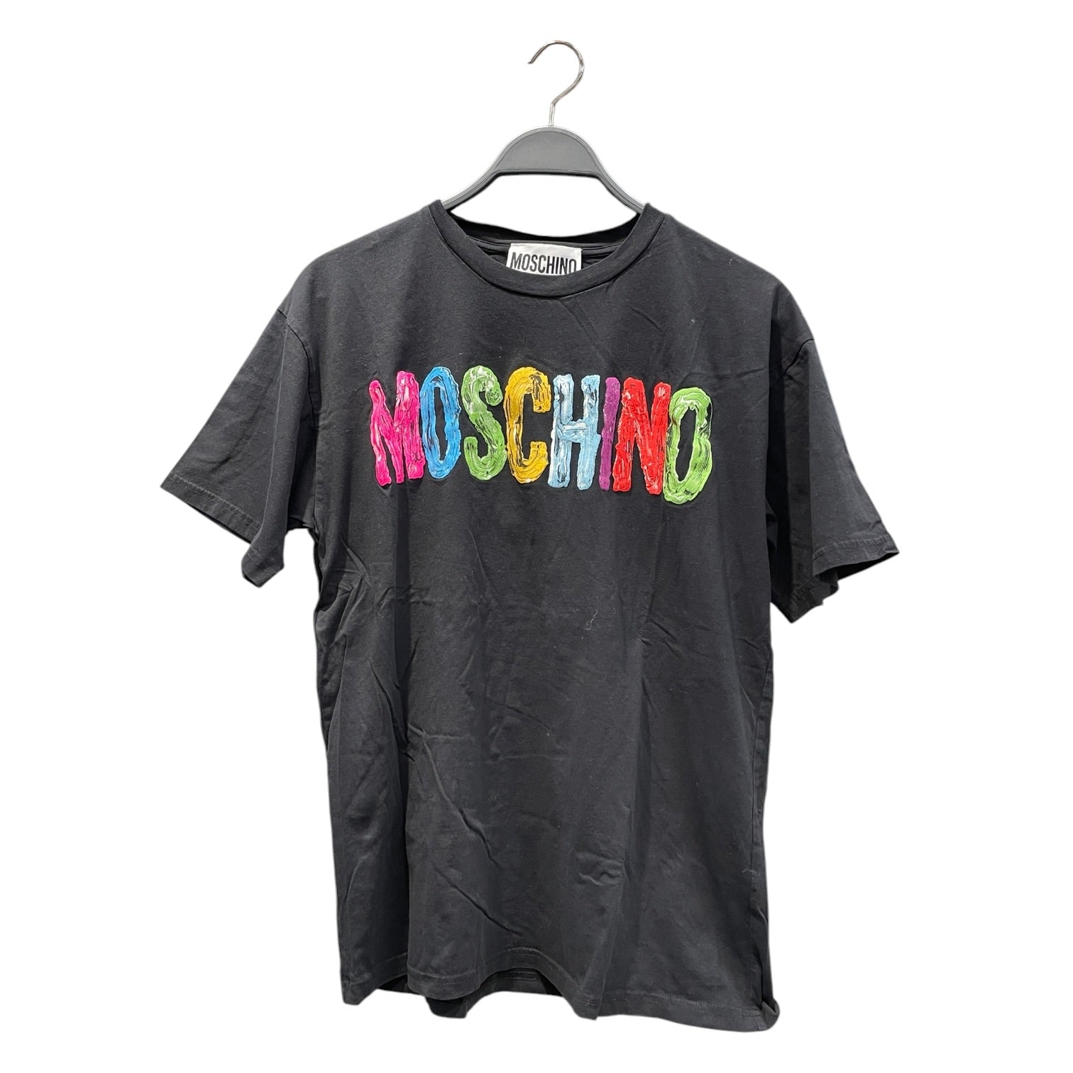 MOSCHINO/T-Shirt/S/Cotton/BLK/Colorful Paint-Effect Logo