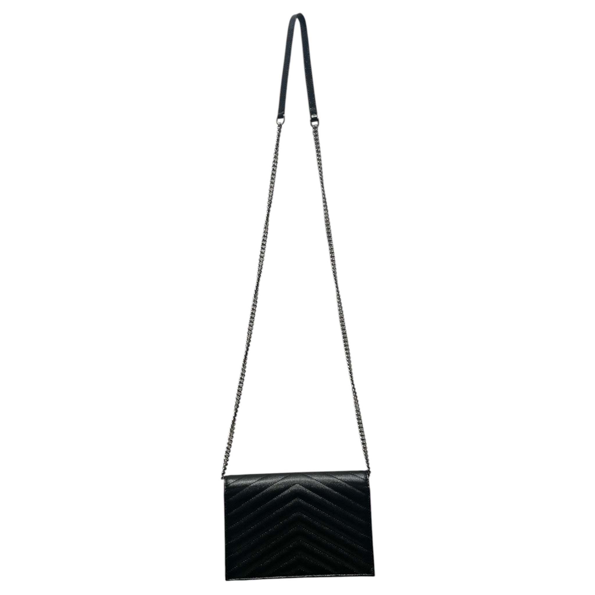 SAINT LAURENT/Cross Body Bag/Leather/BLK/envelope silver view 2