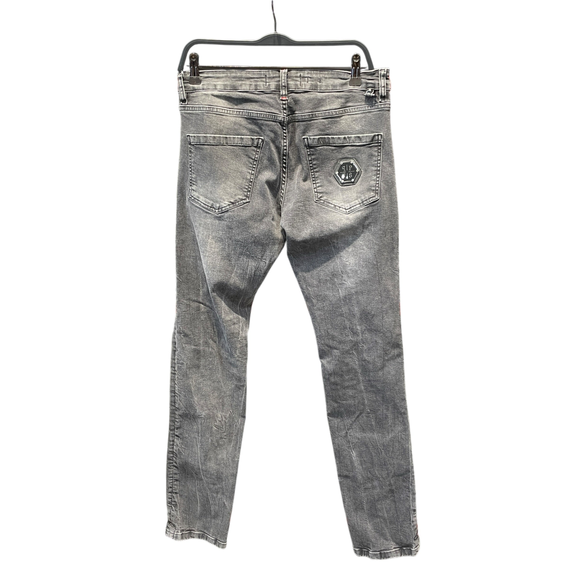 PHILIPP PLEIN/Skinny Pants/31/Denim/BLK/Distressed/Hexagonal Logo Distressed Pant view 2