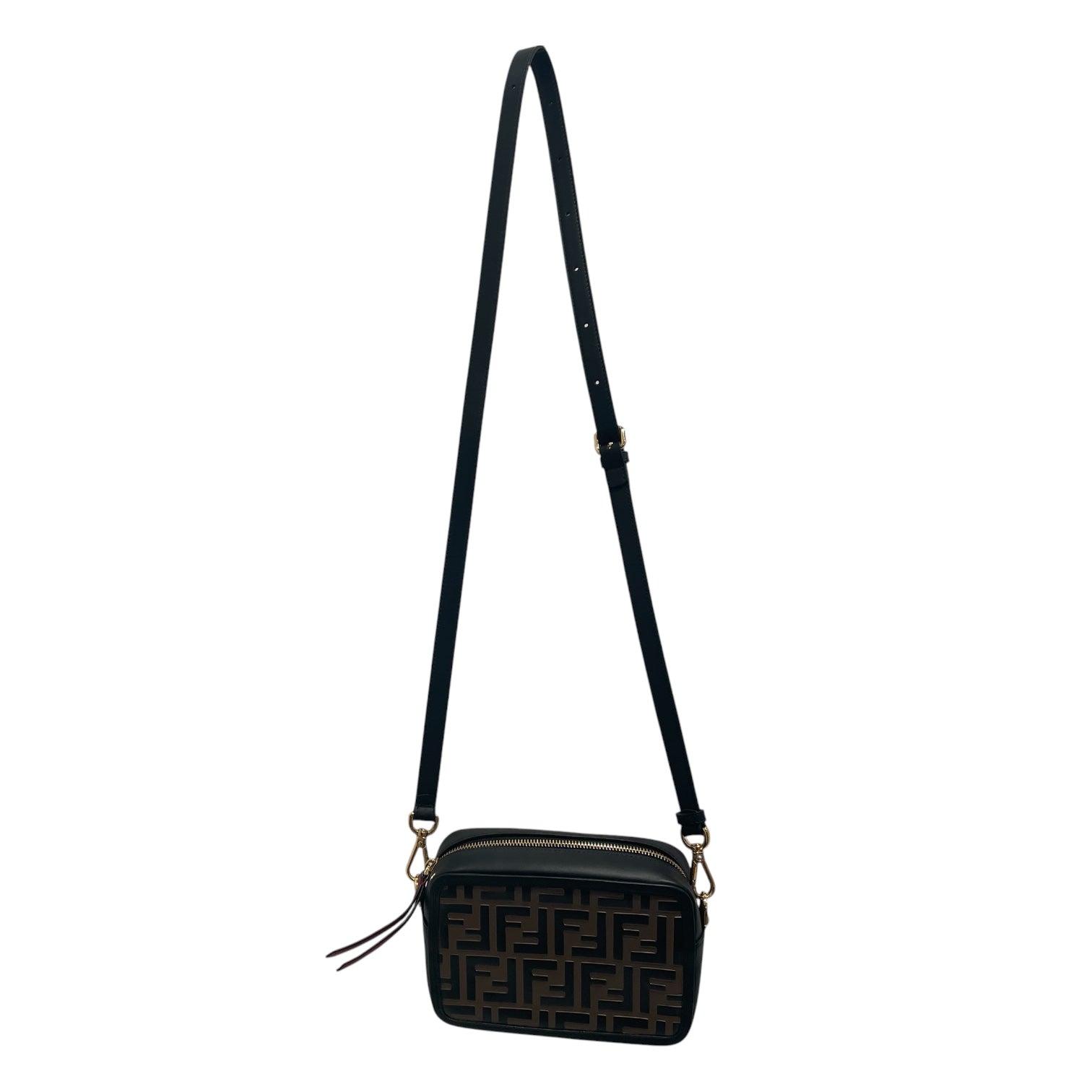 FENDI/Cross Body Bag/Monogram/Leather/BLK/Zucca FF Embossed Camera view 1