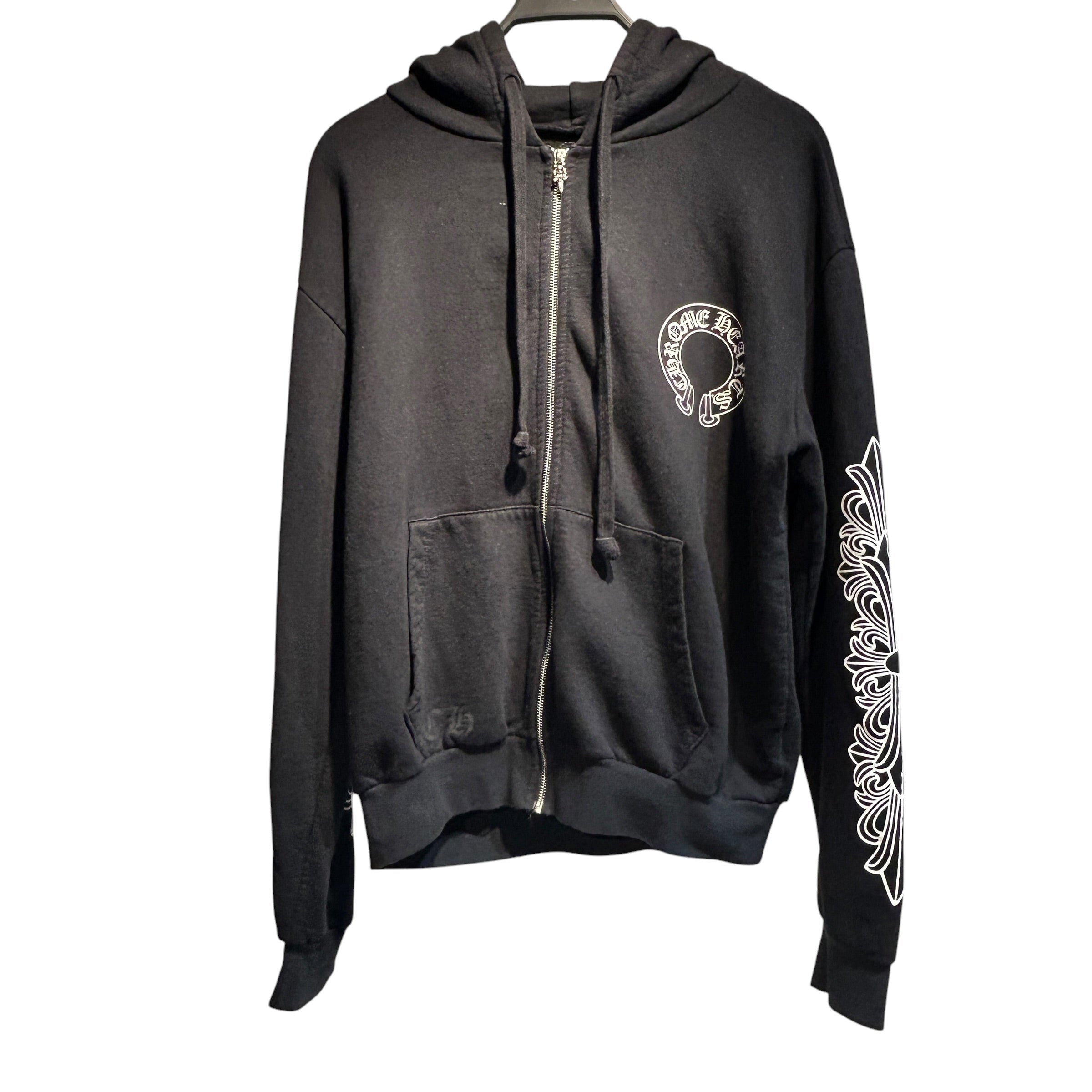 CHROME HEARTS/Zip Up Hoodie/M/Graphic/Cotton/BLK/dagger zip horseshoes view 1