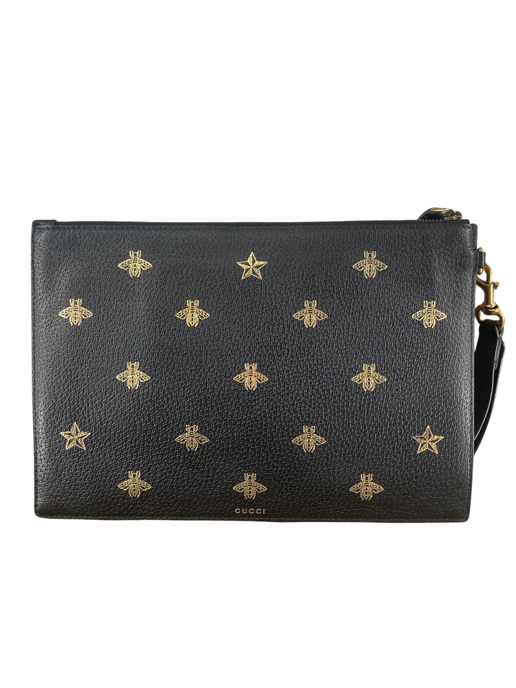 GUCCI/Pouch/All Over Print/Leather/BLK/CALFSKIN BEE STAR ZIP CLUTCH view 2