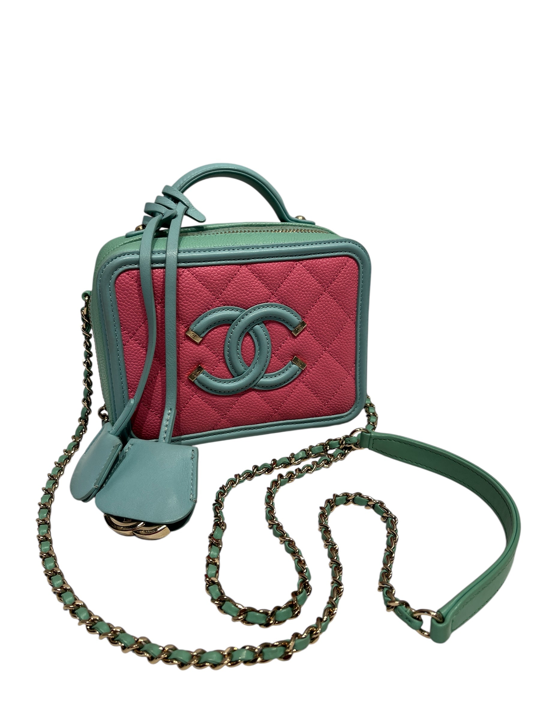 CHANEL/Cross Body Bag/S/Leather/PNK/CHANEL pink/green cross body view 8