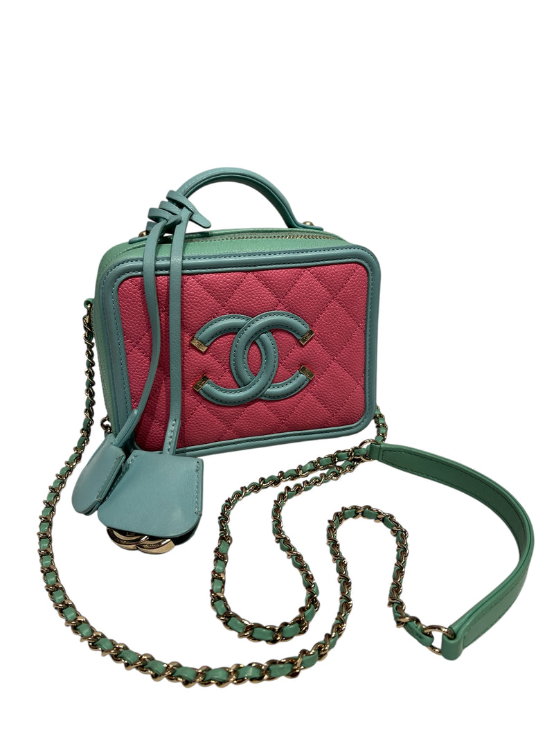 CHANEL/Cross Body Bag/S/Leather/PNK/CHANEL pink/green cross body
