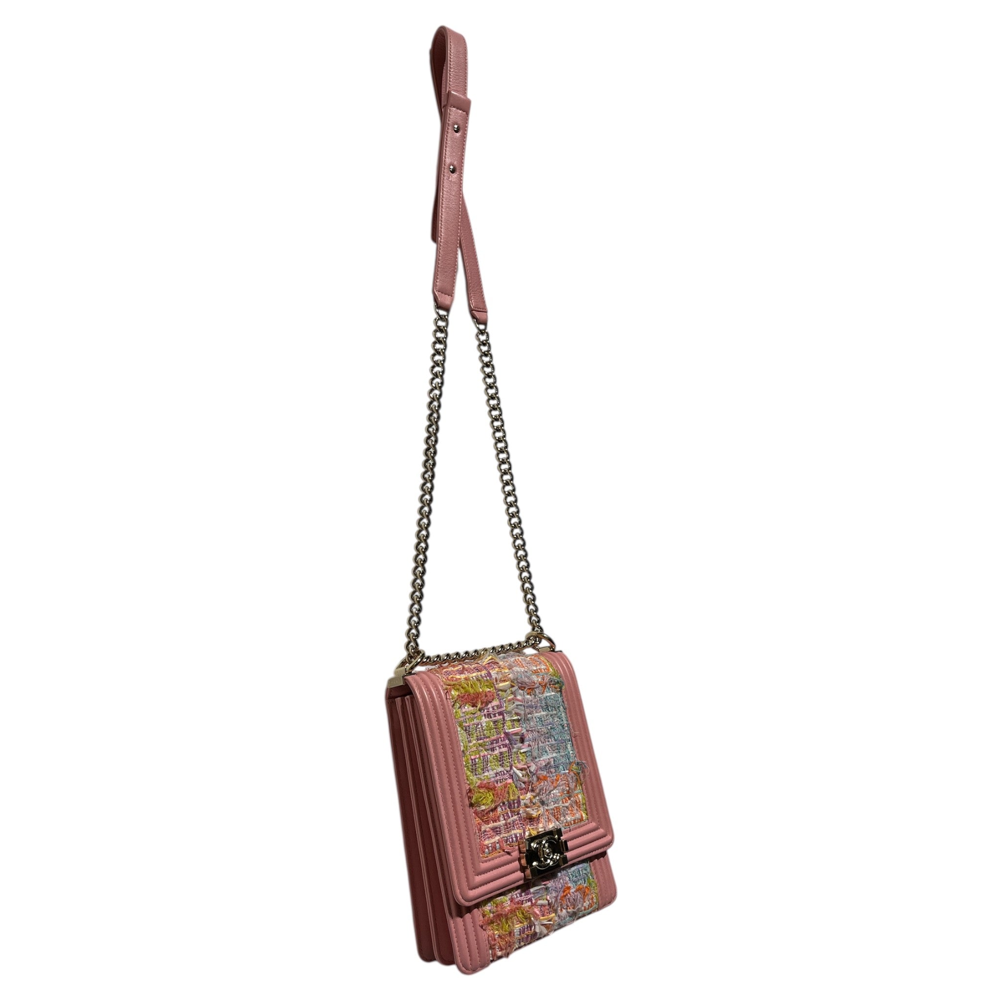 CHANEL/Cross Body Bag/Leather/PNK/Tweed North / South Boy Bag view 3