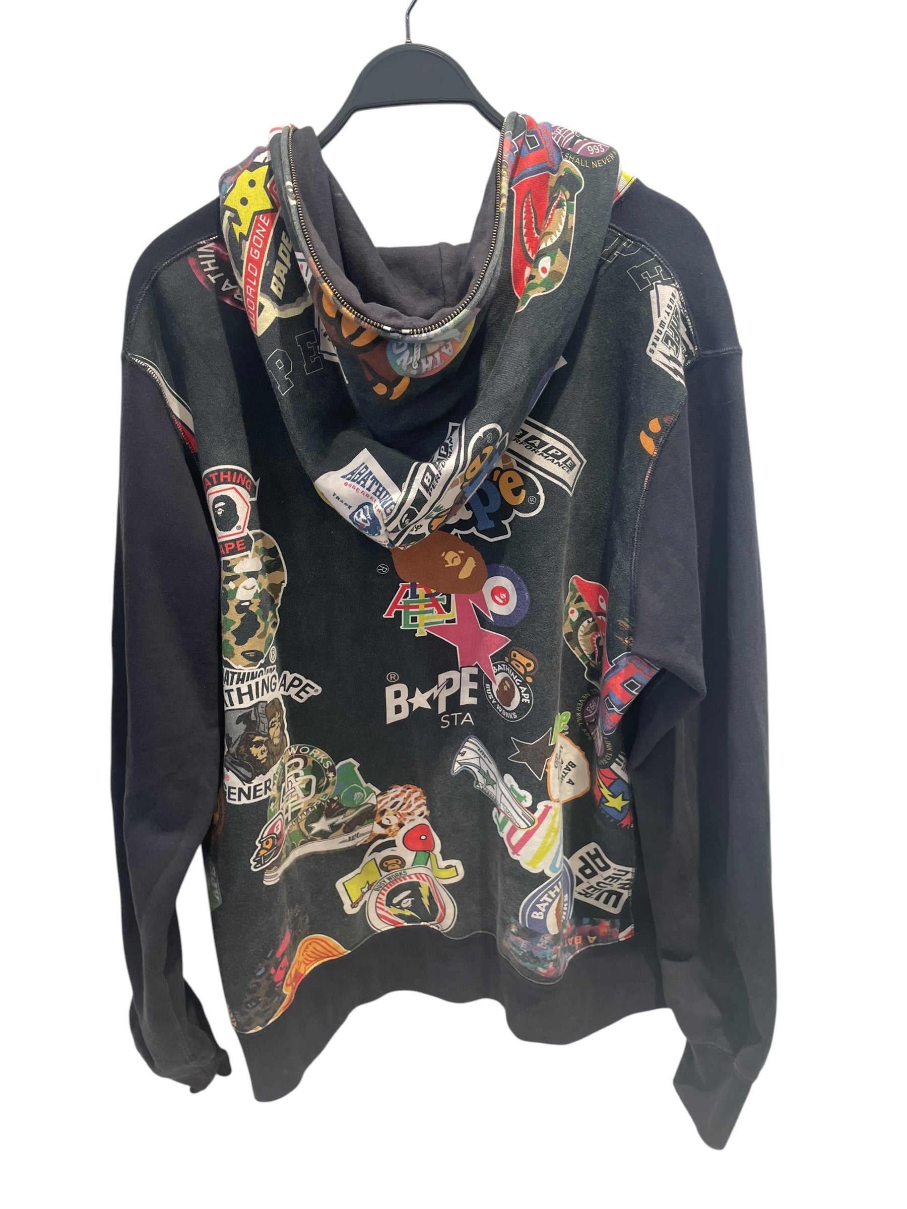 A BATHING APE/Zip Up Hoodie/XXL/All Over Print/Cotton/GRY/Multi Motif Full Zip view 2