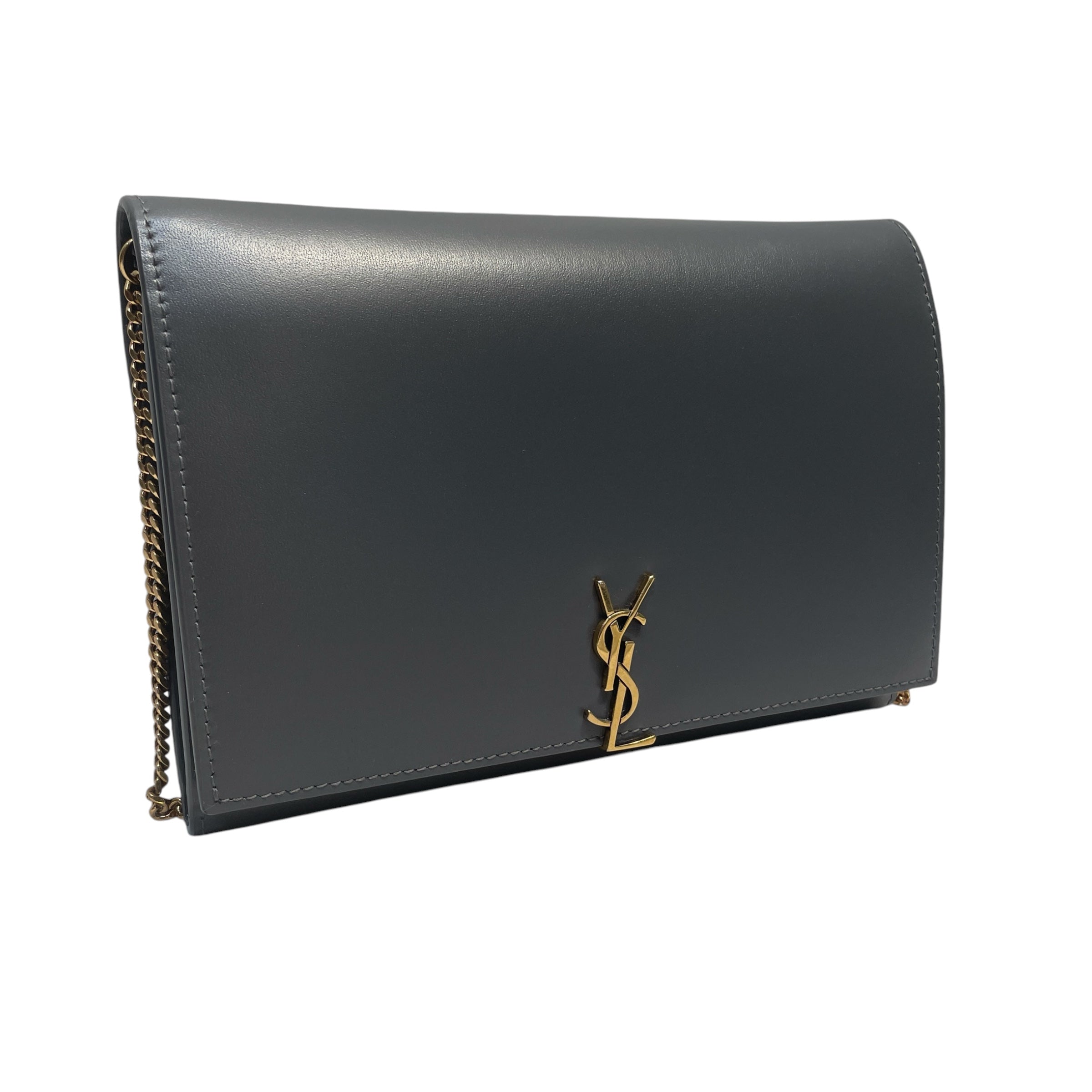 YVES SAINT LAURENT/Cross Body Bag/Leather/GRY/monogram gold chain view 3