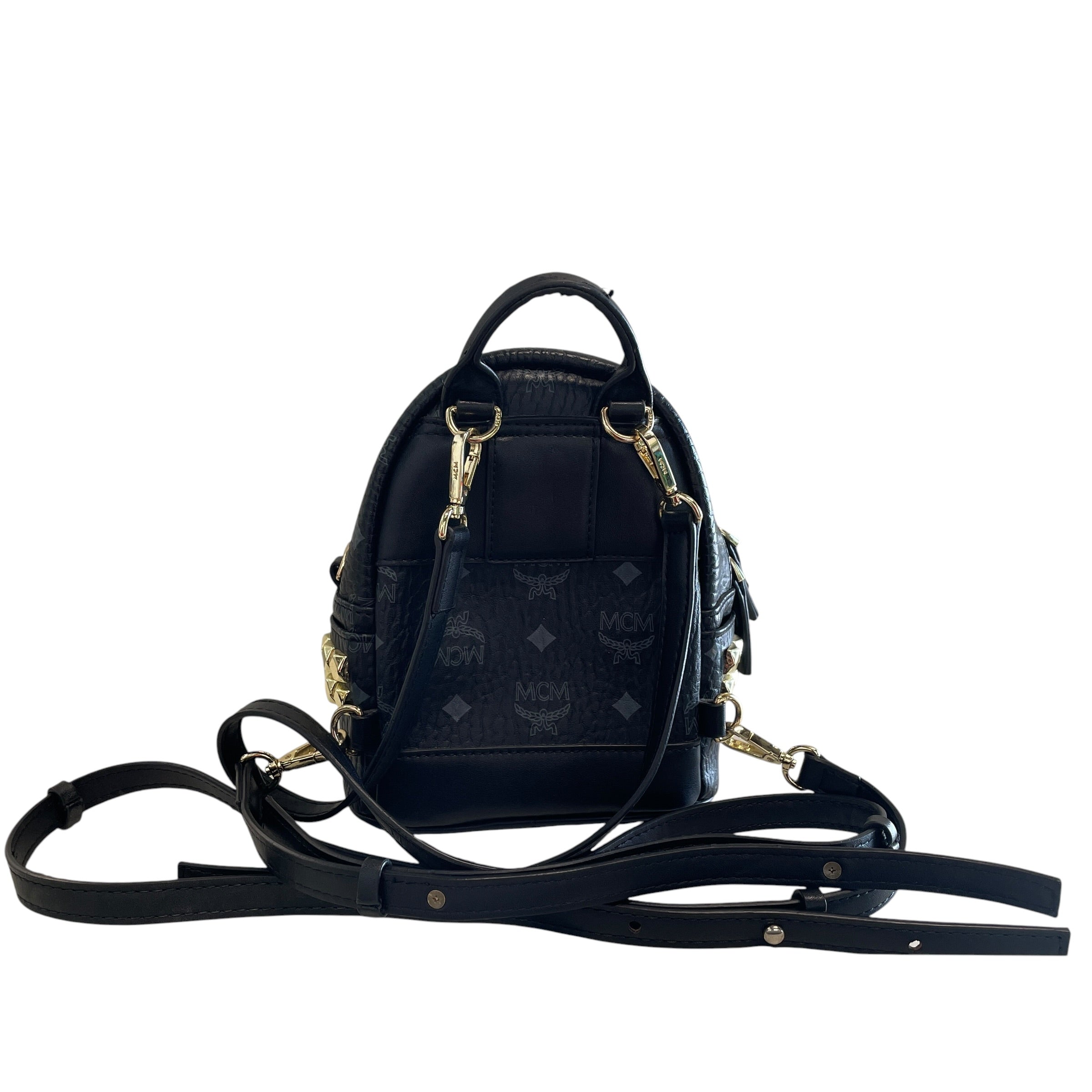 MCM/Backpack/Monogram/Leather/BLK/GLD STUDDED MINI BCKPCK view 3