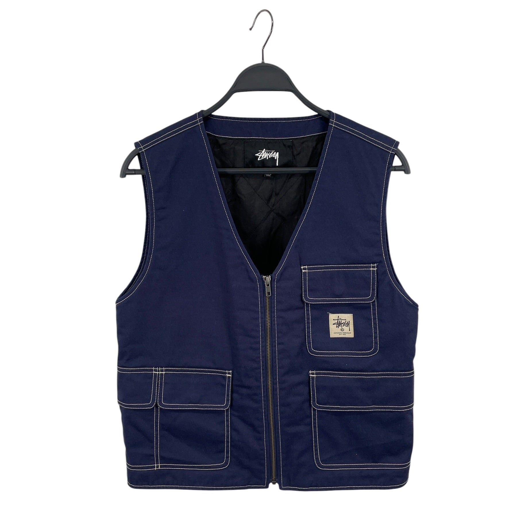 STUSSY/Vest/S/Polyester/NVY/WHT STITCHING/FLAP SNAP PKTS view 1