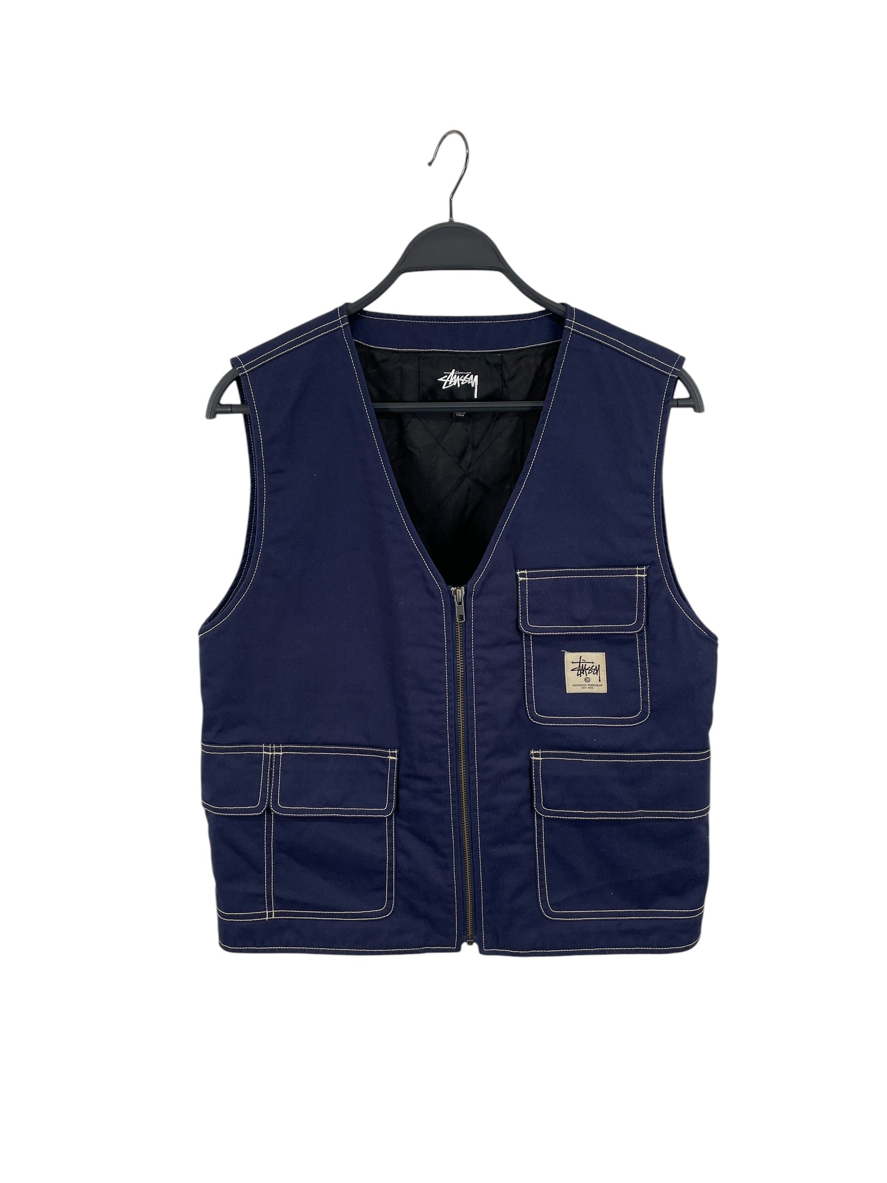 STUSSY/Vest/S/Polyester/NVY/WHT STITCHING/FLAP SNAP PKTS view 1