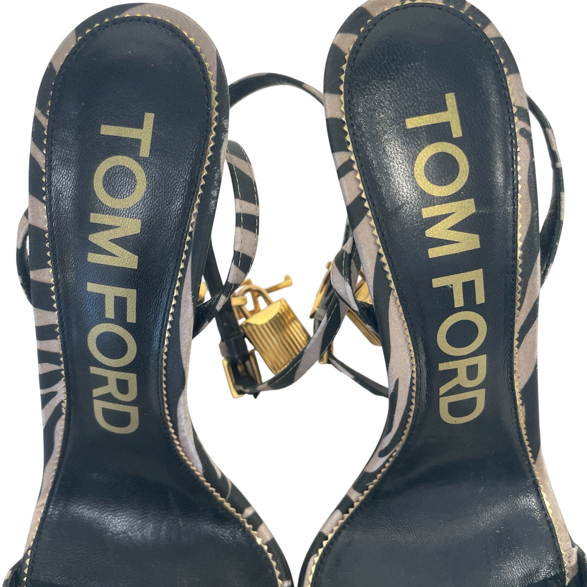 TOM FORD/Heels/US 7/Animal Pattern/Silk/WHT/KEY/LOCK/ZEBRA.GOLDHEEL view 4