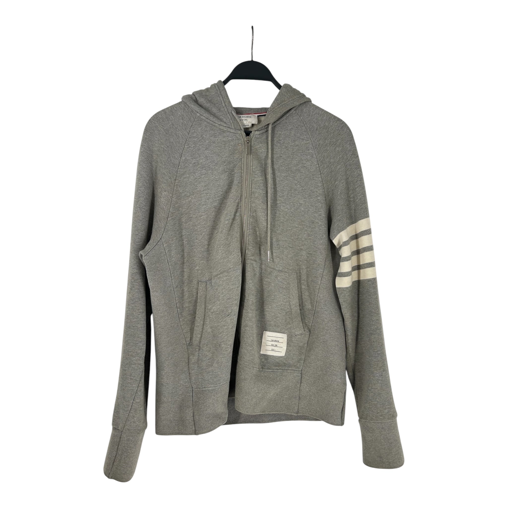 THOM BROWNE. NEW YORK/Zip Up Hoodie/L/Cotton/GRY/RIBBED SIDE 4 WHITE ARMBANDS view 1