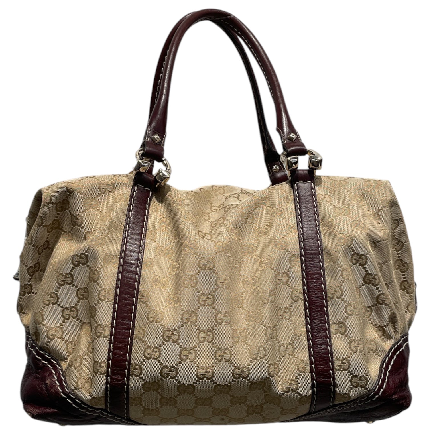 GUCCI/Tote Bag/Monogram/Cotton/BEG/Red Leather Handles view 1
