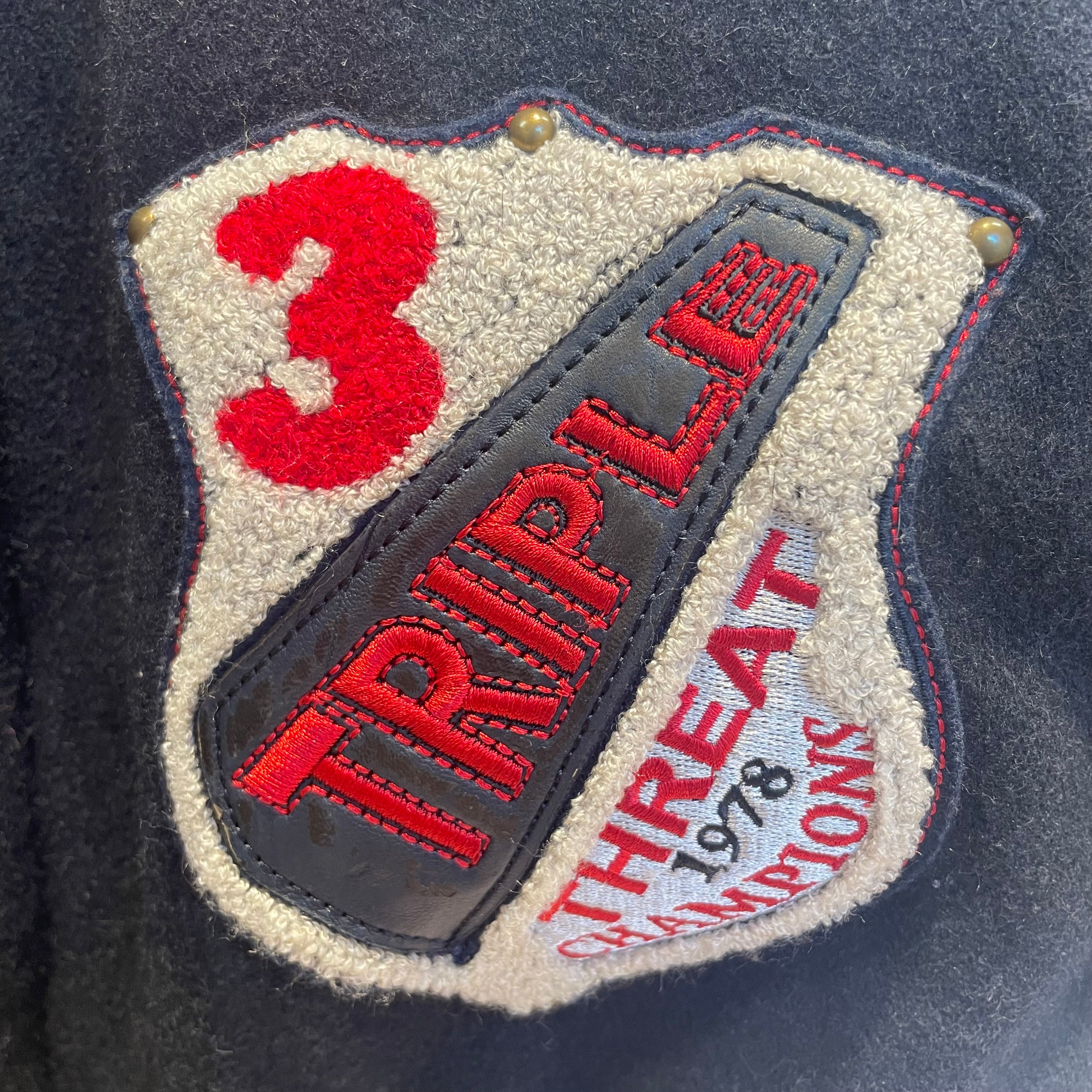 Pelle Pelle/Baseball Jkt/XXL/Wool/BLK/red paw print/cream sleeves view 4