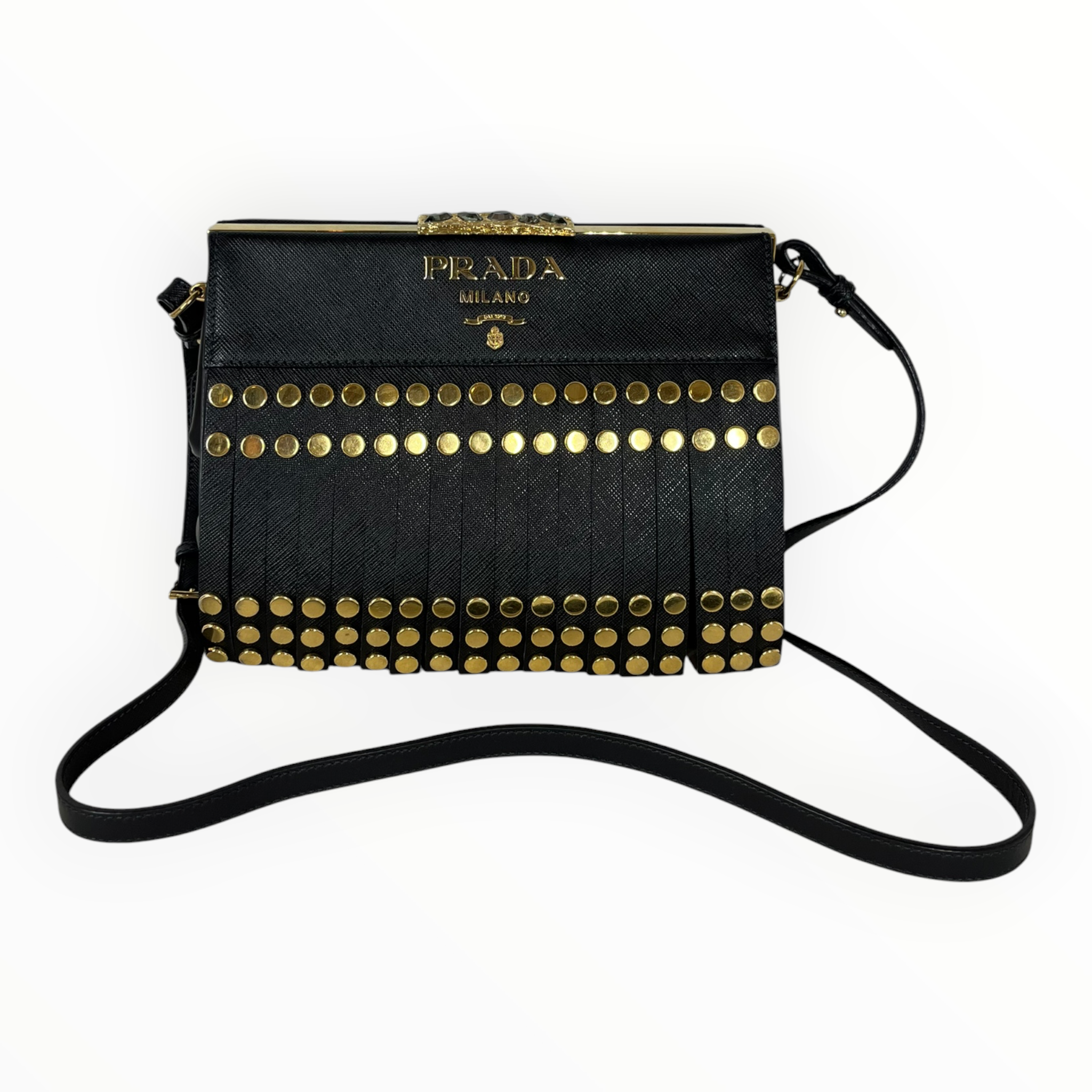 PRADA/Cross Body Bag/Leather/BLK/Saffiano Leather Studded Idol view 1