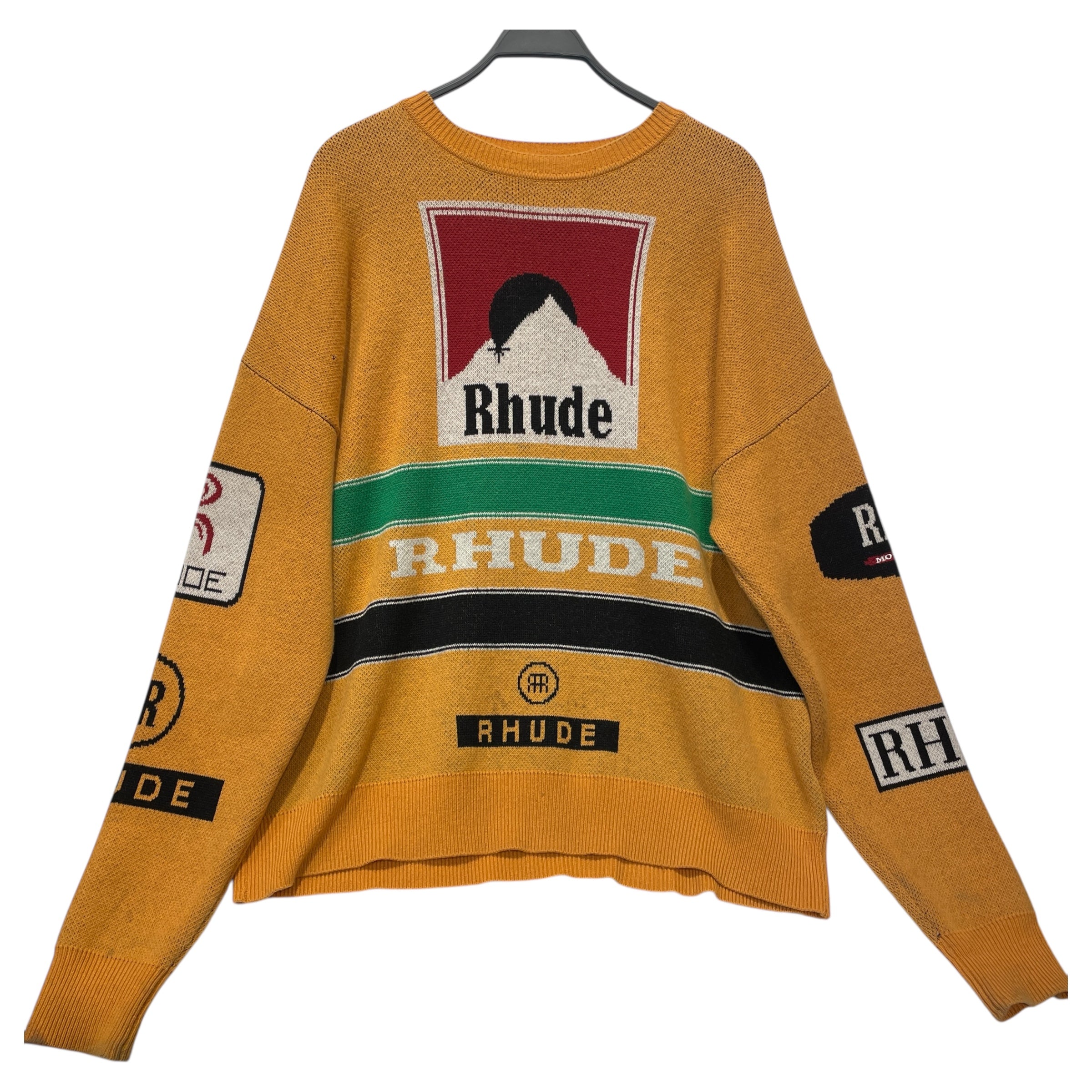 RHUDE/Heavy Sweater/M/Wool/ORN/AYRTON, GREEN STRIPE view 1