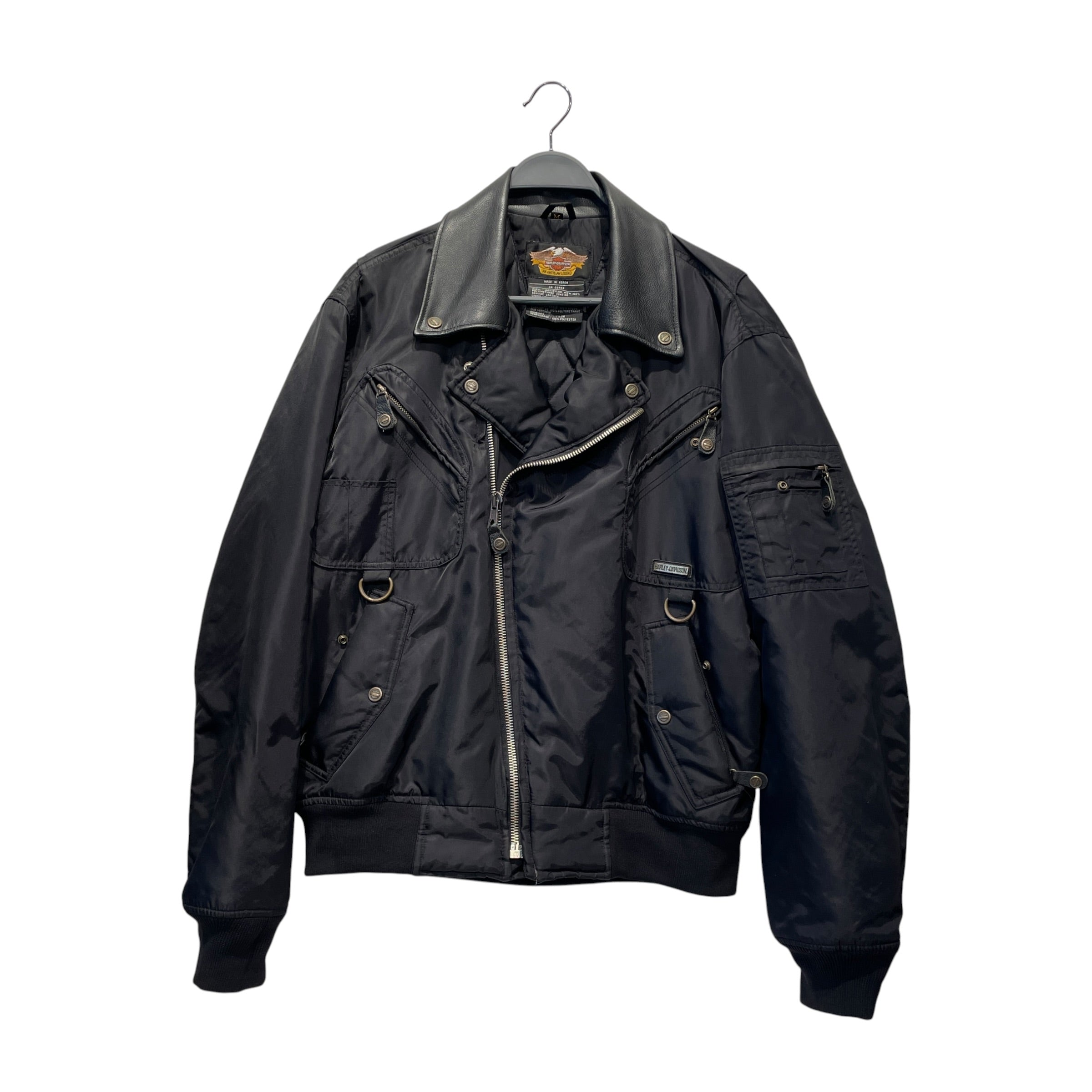 HARLEY DAVIDSON/Vintage/Riders Jkt (S)/M/Nylon/BLK/LEATHER COLLAR view 1