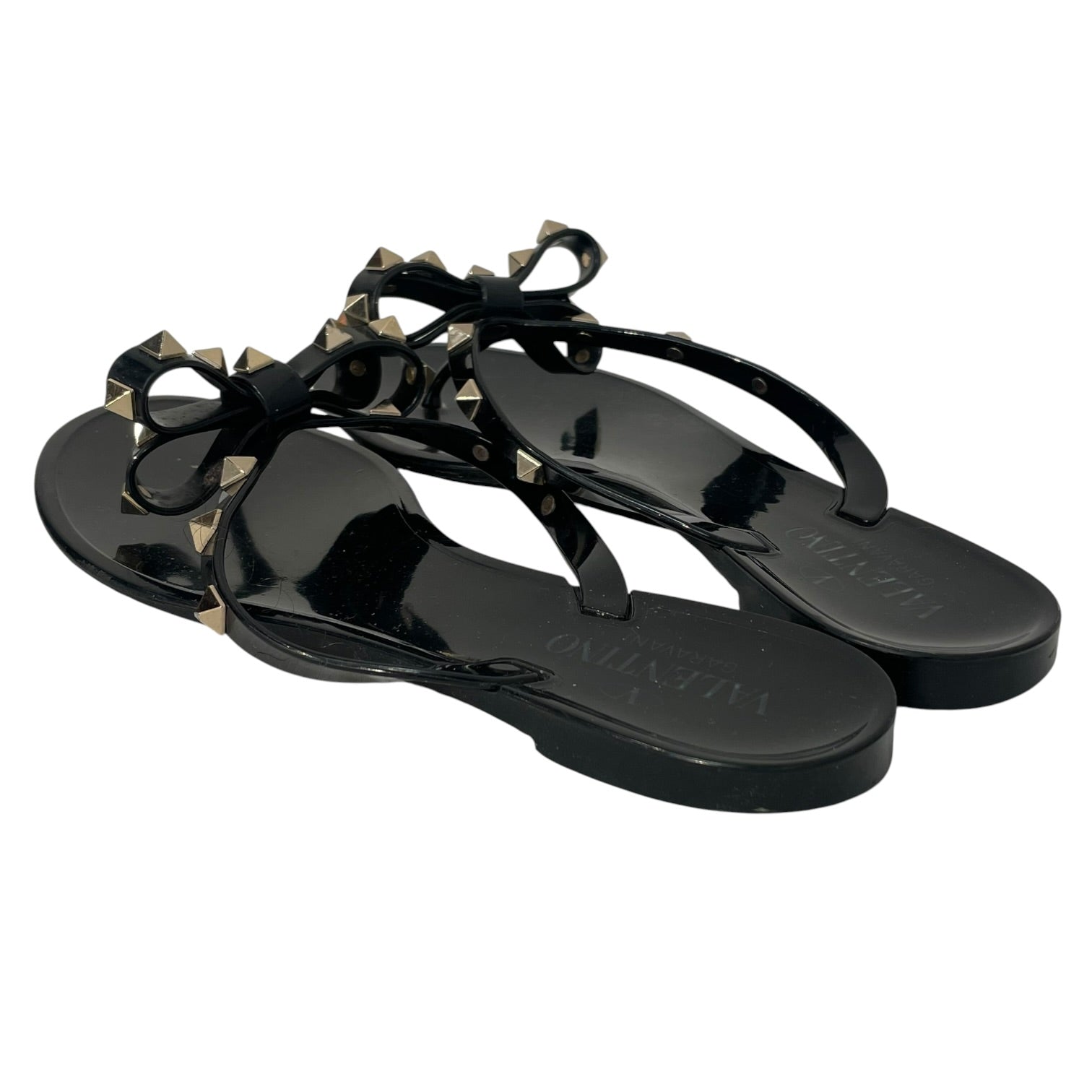 VALENTINO GARAVANI/Sandals/EU 38/BLK/rockstud bow flipflop view 2