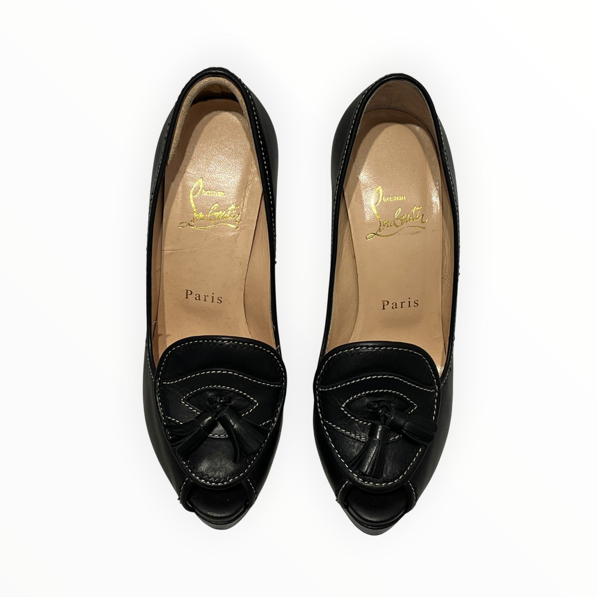 Christian Louboutin/Heels/EU 36/Leather/BLK/PEEP TOE/LOAFER TASSELS view 4